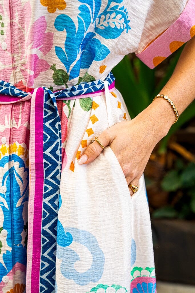 Aarav Midi Dress - White Multi Boho Australia