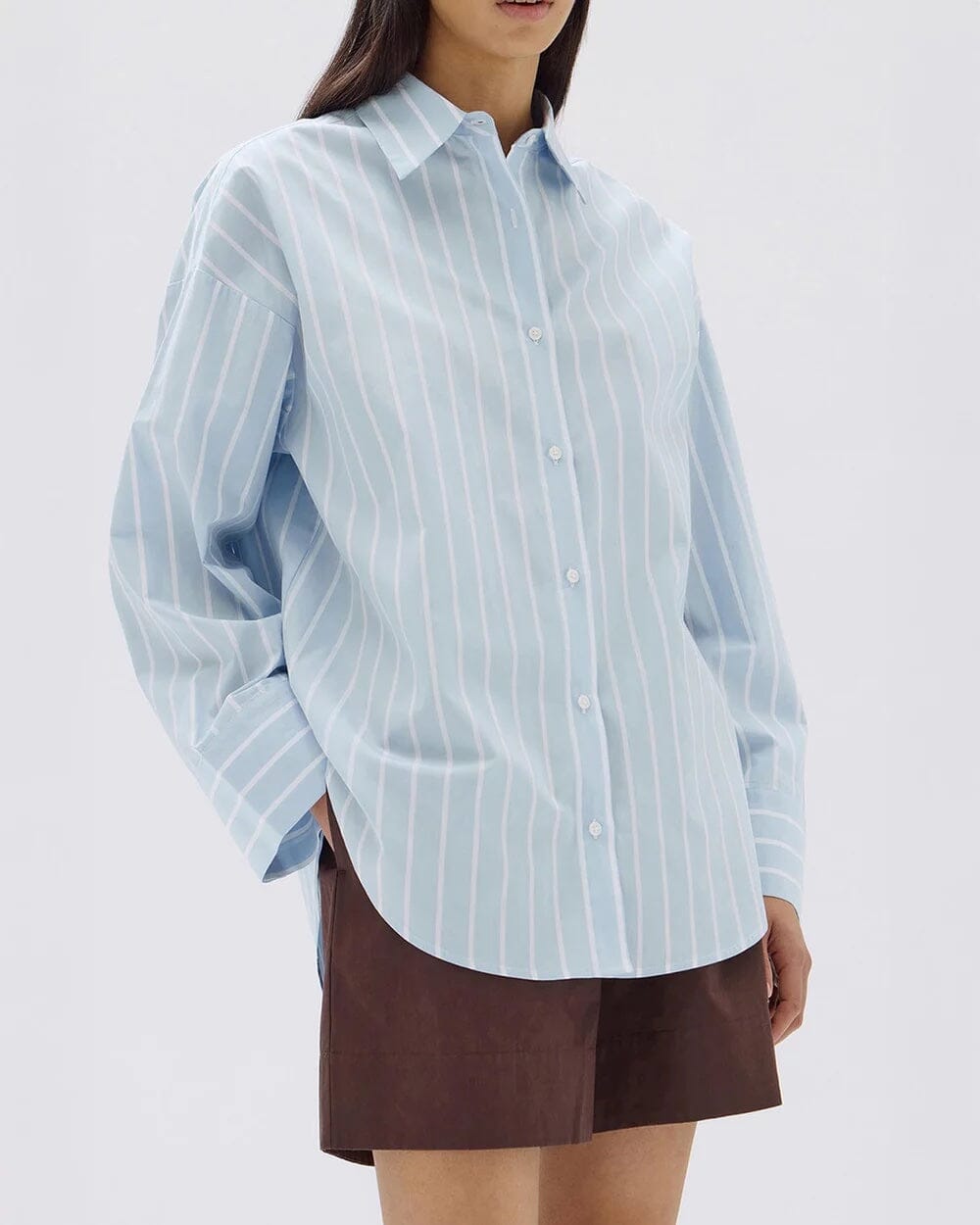 Assembly Label Addie Poplin Stripe Long Sleeve Shirt - Sora/White Assembly Label