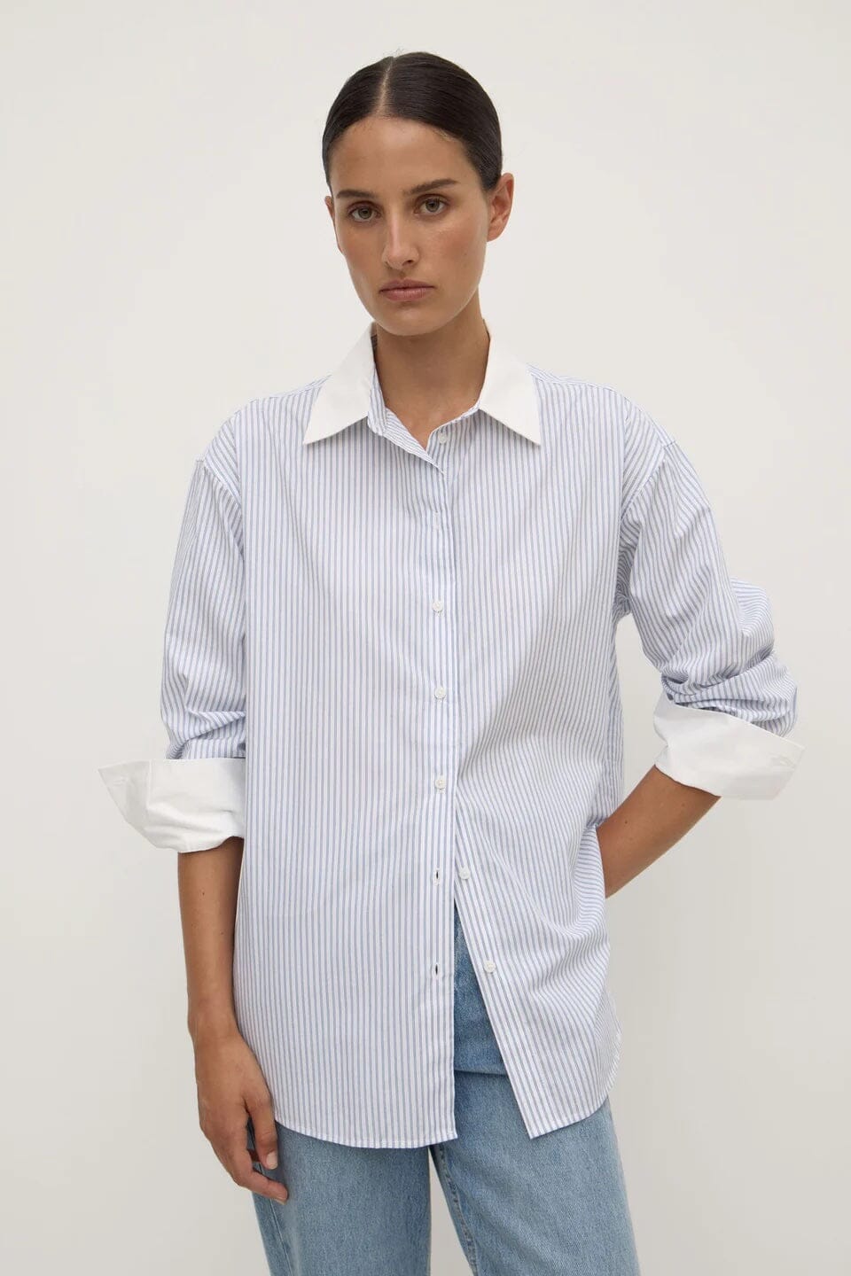 Assembly Label Alec Poplin Stripe Shirt - Blue/White Stripe Assembly Label