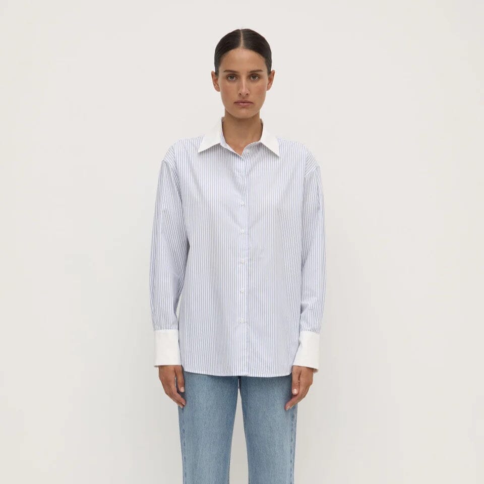 Assembly Label Alec Poplin Stripe Shirt - Blue/White Stripe Assembly Label