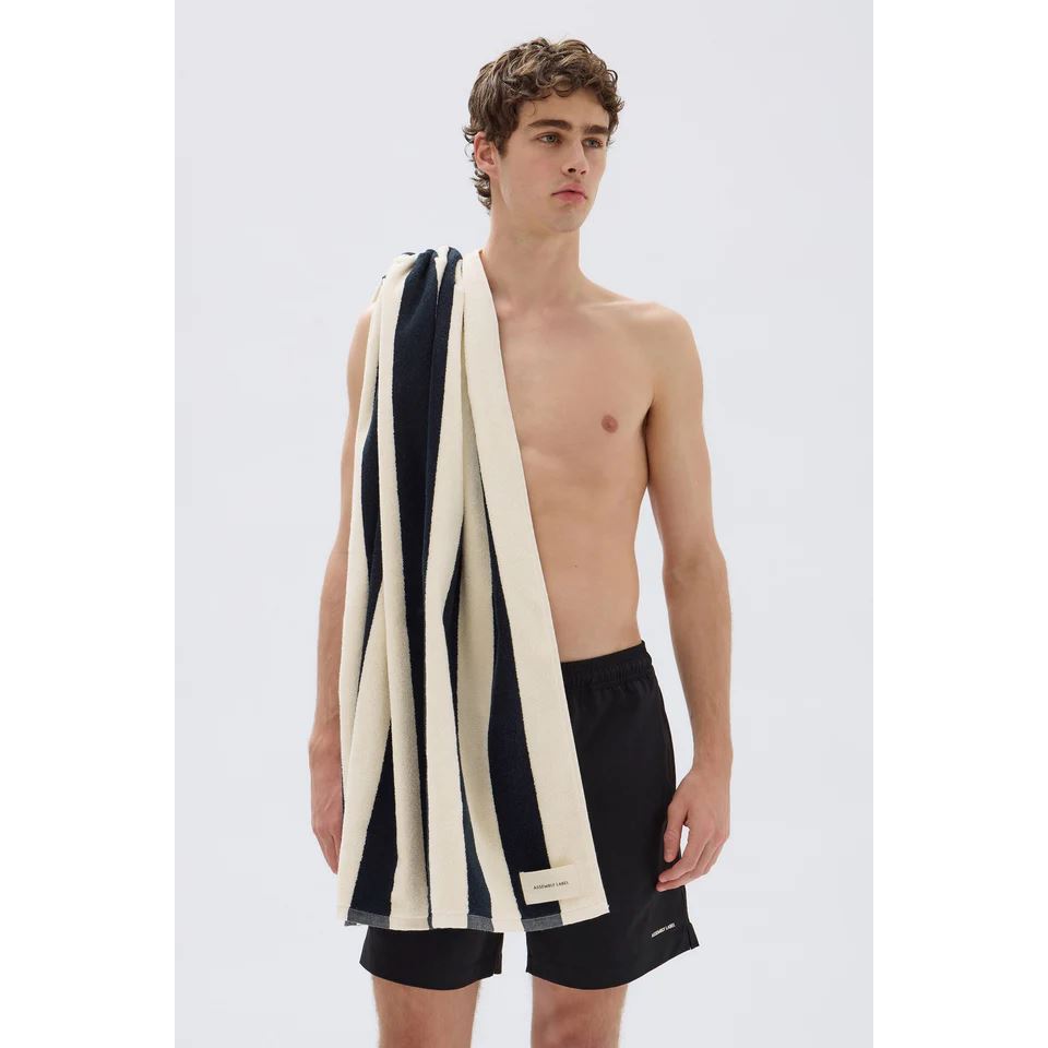 Assembly Label Signature Stripe Beach Towel True Navy/Cream Assembly Label