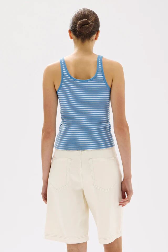 Assembly Label Drew Stripe Rib Tank - Bahama/White Assembly Label