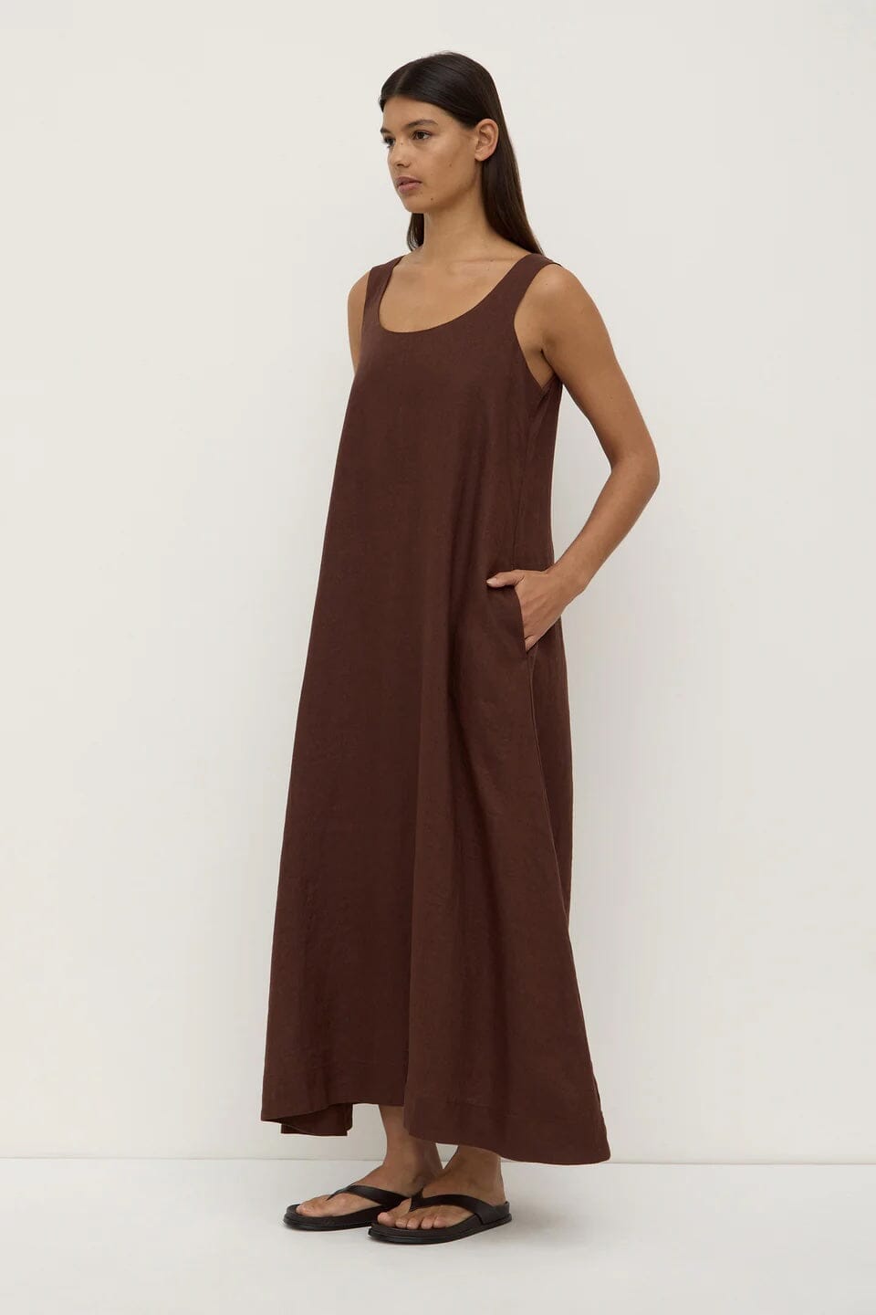 Assembly Label Maree Linen Midi Dress - Espresso Assembly Label