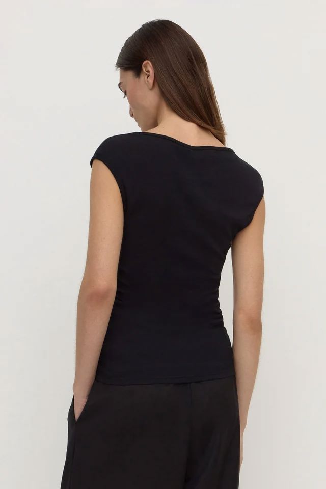 Assembly Label Mika Capped Sleeve Top - Black Top Assembly Label