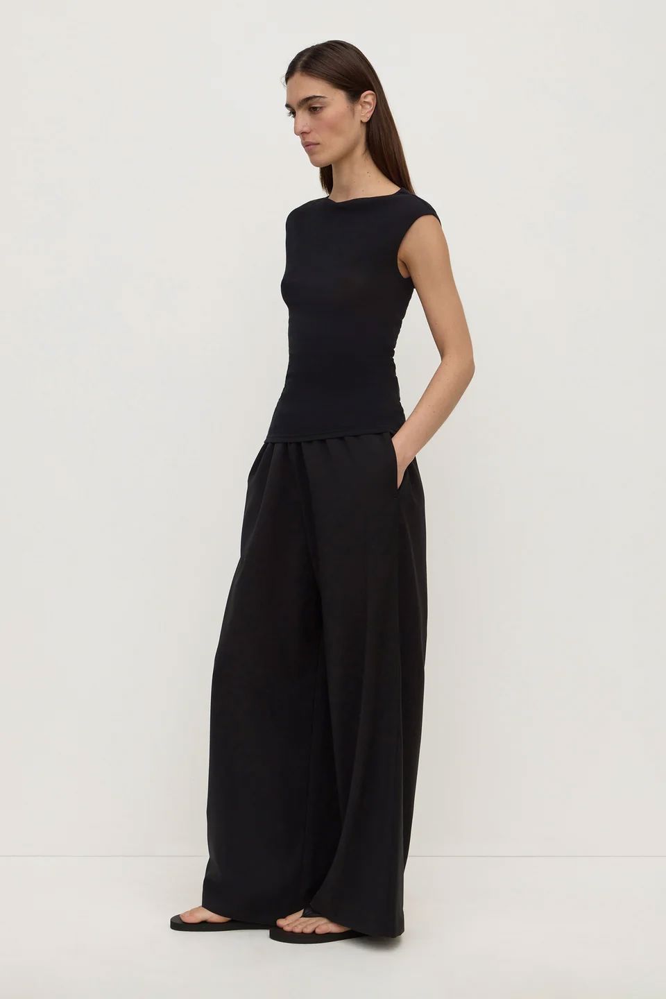 Assembly Label Mika Capped Sleeve Top - Black Top Assembly Label