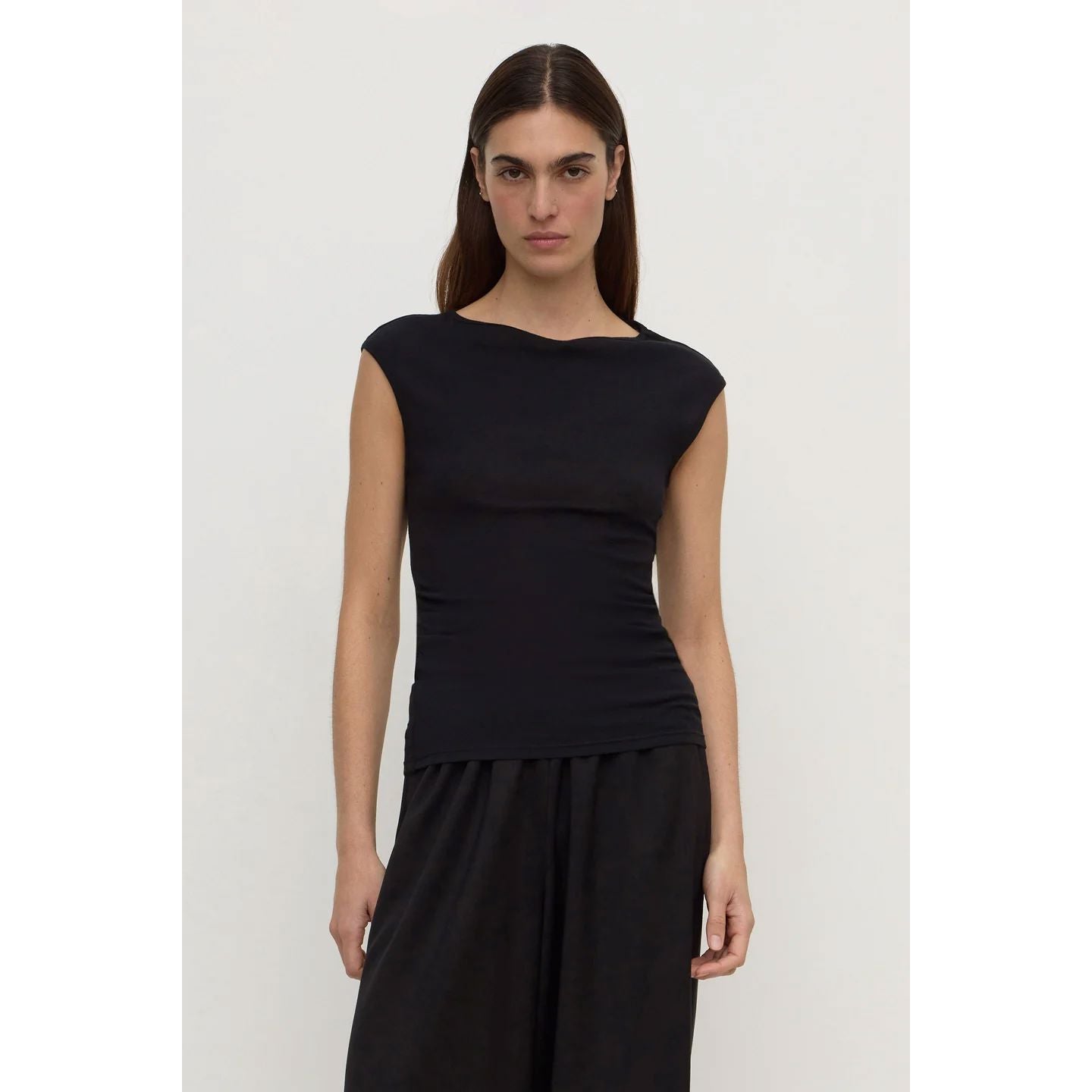 Assembly Label Mika Capped Sleeve Top - Black Top Assembly Label