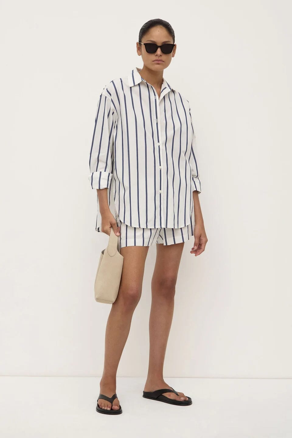 Assembly Label Nara Stripe Long Sleeve Shirt - White/True Navy Assembly Label