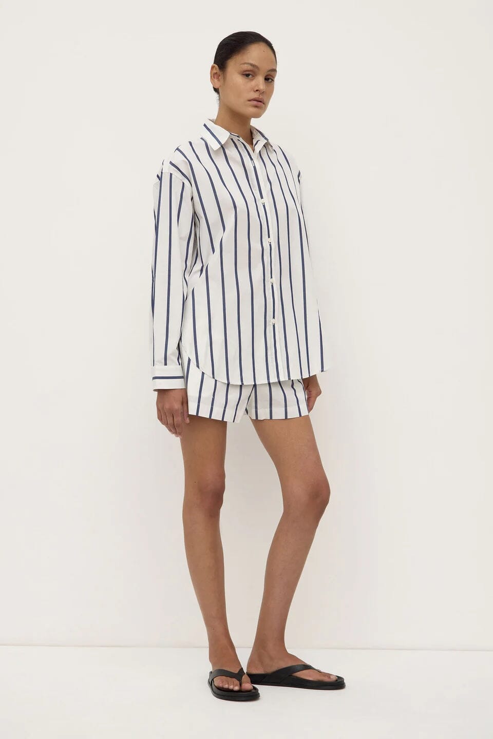 Assembly Label Nara Stripe Long Sleeve Shirt - White/True Navy Assembly Label
