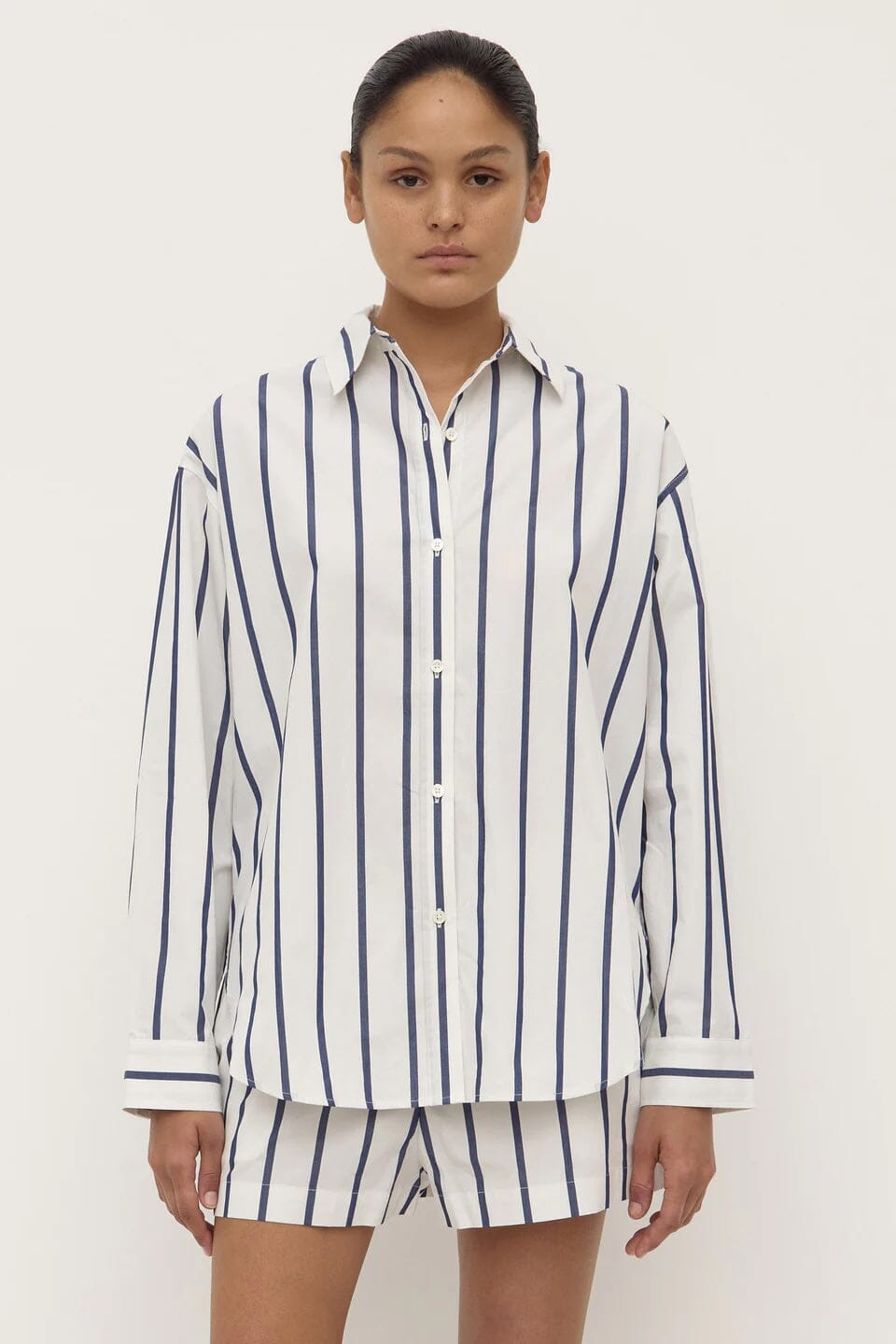 Assembly Label Nara Stripe Long Sleeve Shirt - White/True Navy Assembly Label