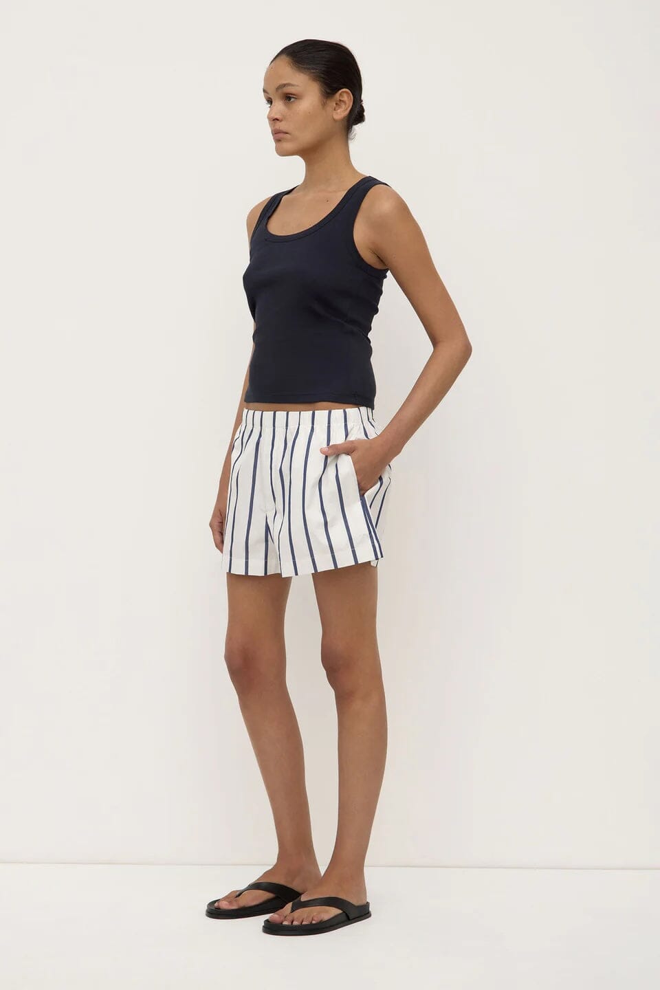 Assembly Label Nara Stripe Short - White/True Navy Assembly Label