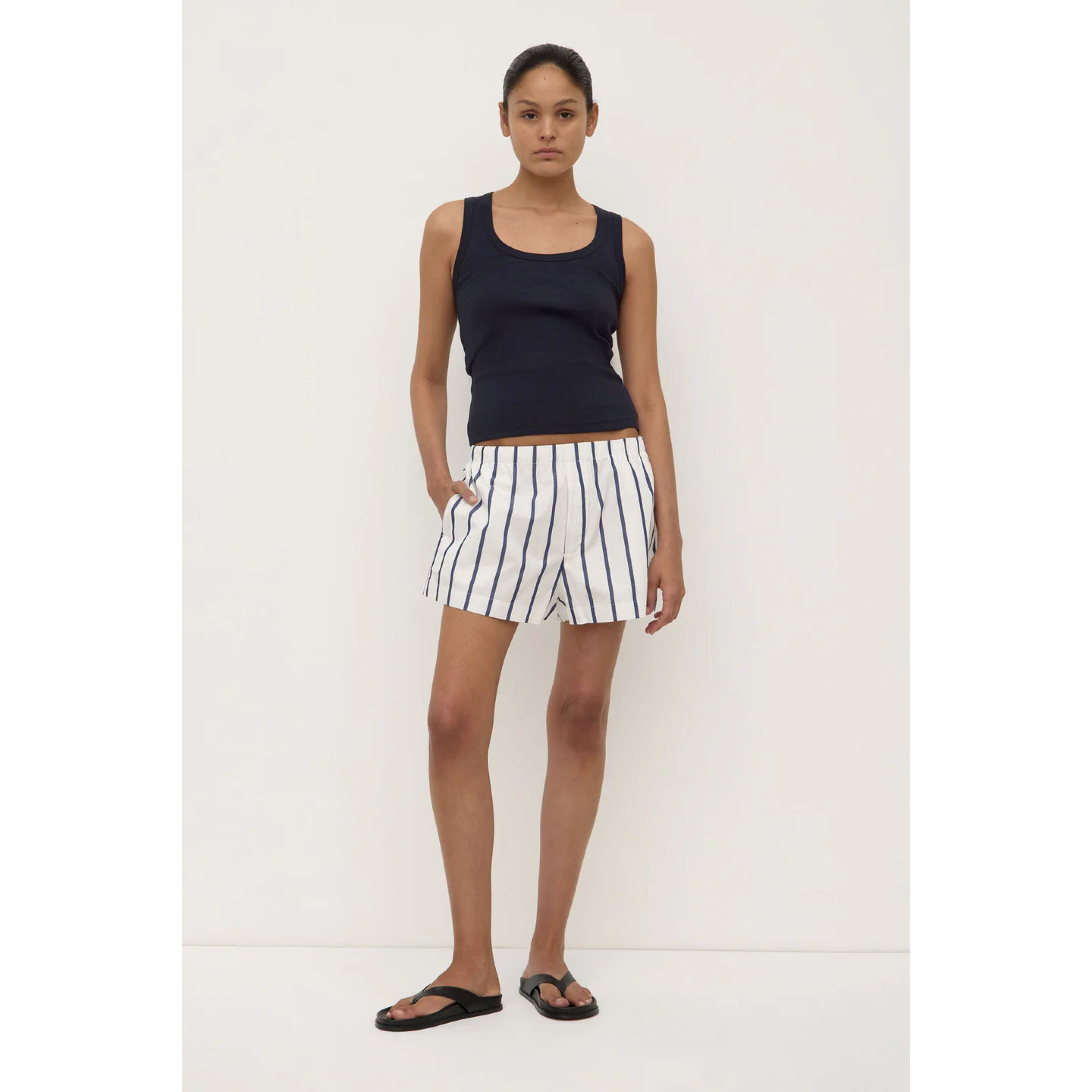 Assembly Label Nara Stripe Short - White/True Navy Assembly Label