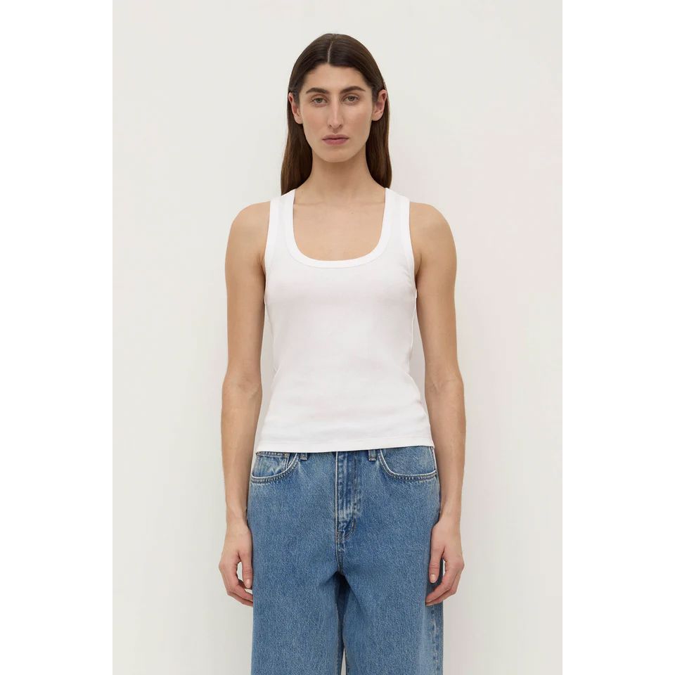 Assembly Label Robyn Scoop Neck Rib Tank - White Tank Top Assembly Label