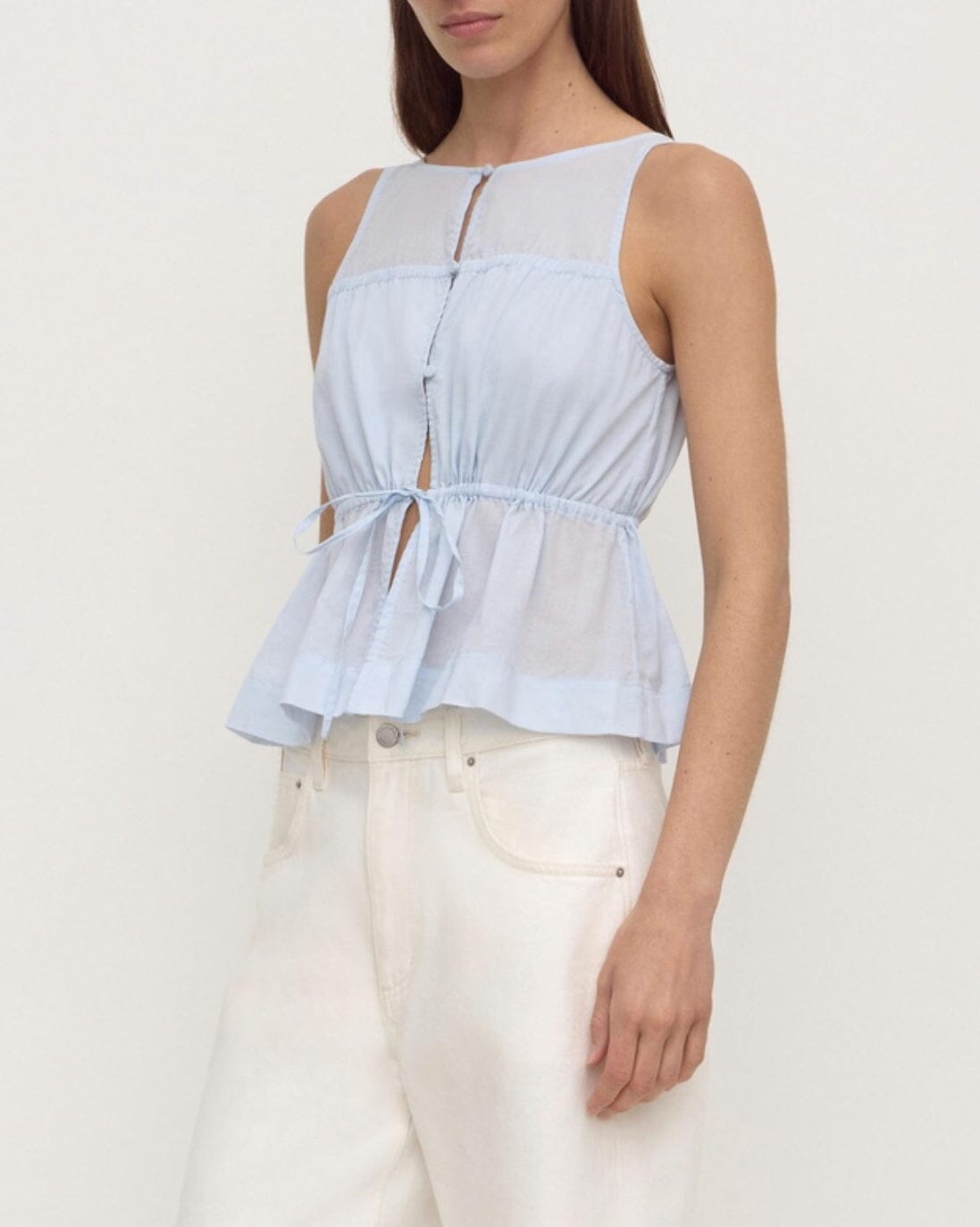 Assembly Label Suzie Top - Powder Blue Sleeveless Top Assembly Label