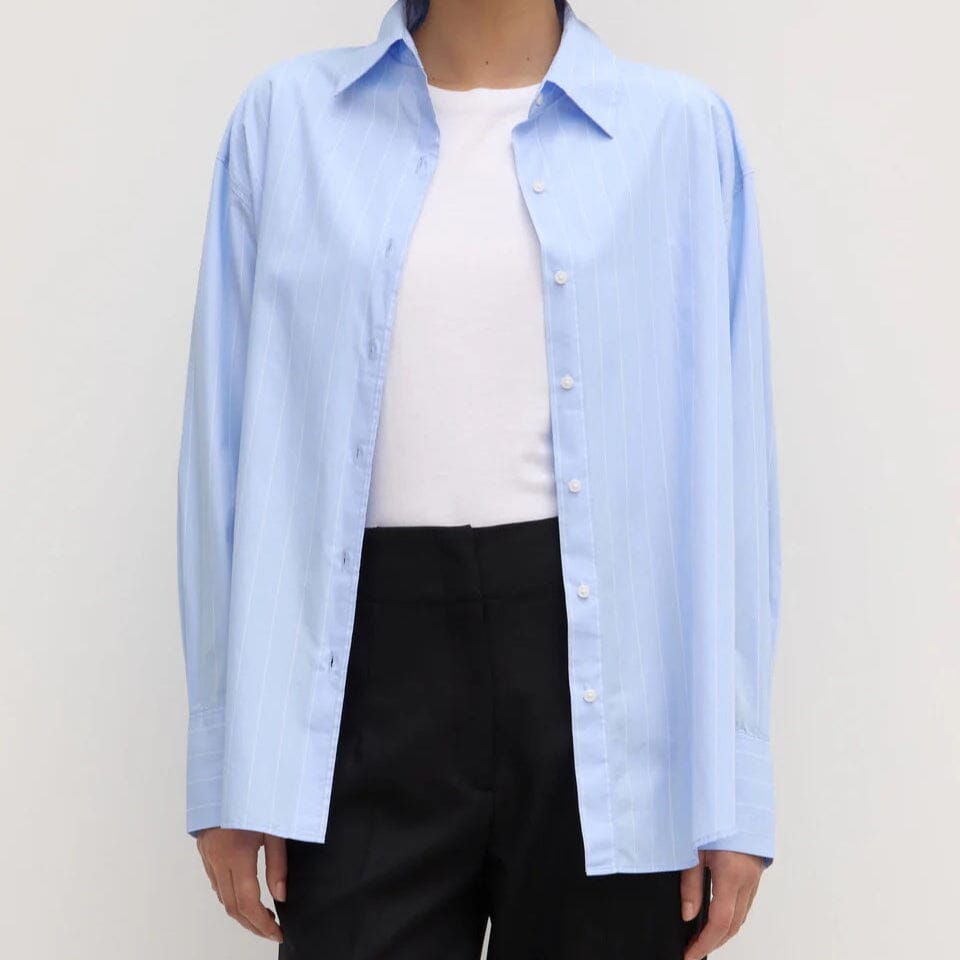 Assembly Label Womens Otis Poplin Stripe Long Sleeve Shirt - Bahama/White Assembly Label