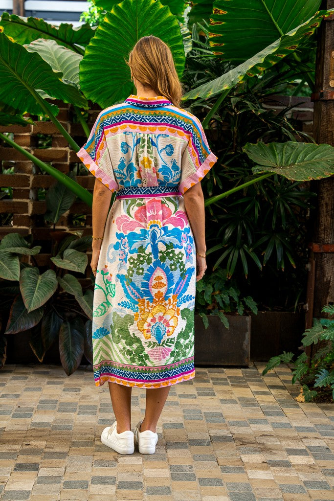 Aarav Midi Dress - White Multi