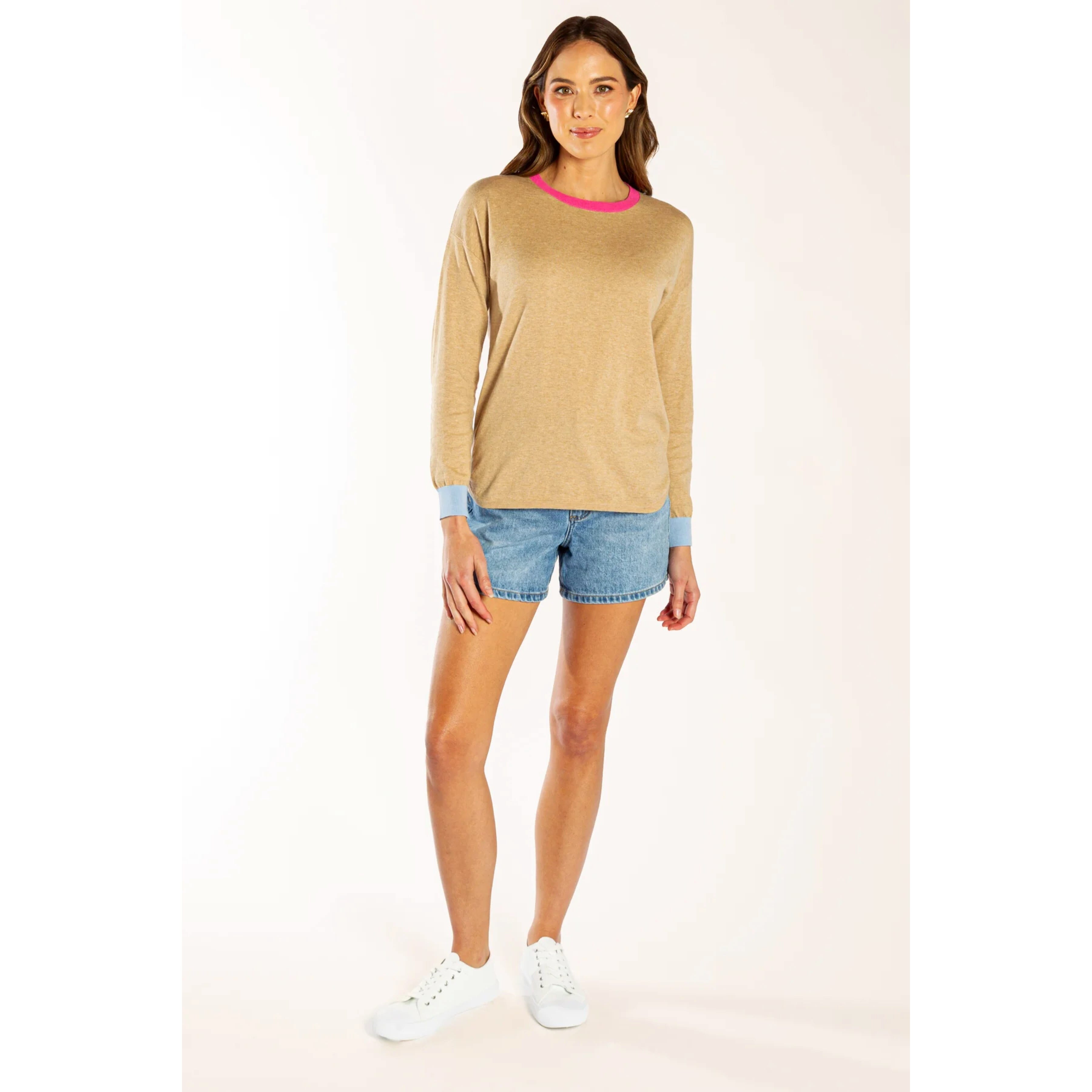 Bow & Arrow Contrast Cotton Cashmere Swing - Latte Bow & Arrow