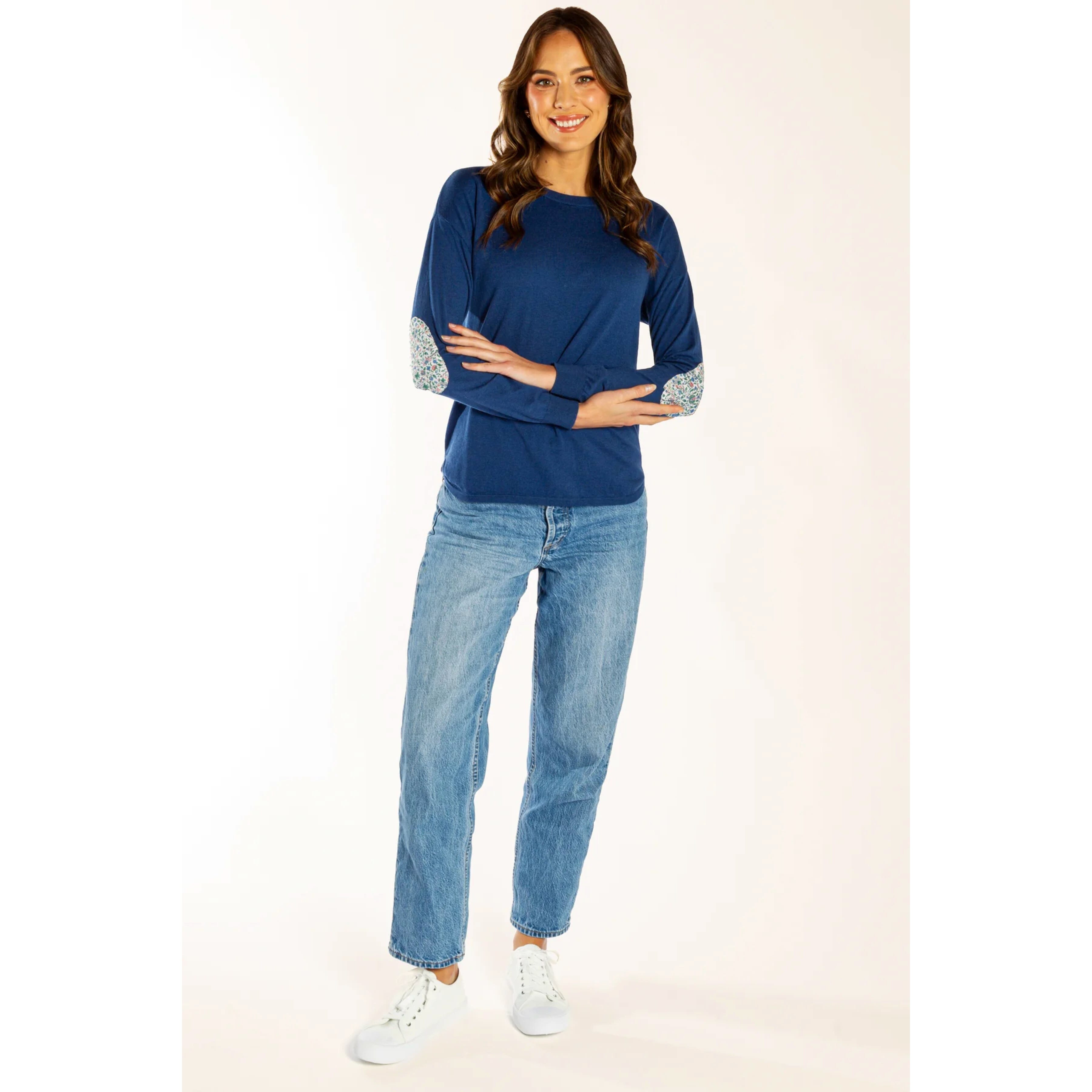 Bow & Arrow Cotton Cashmere Swing w/ Betsy Elbow Patches - Navy Bow & Arrow