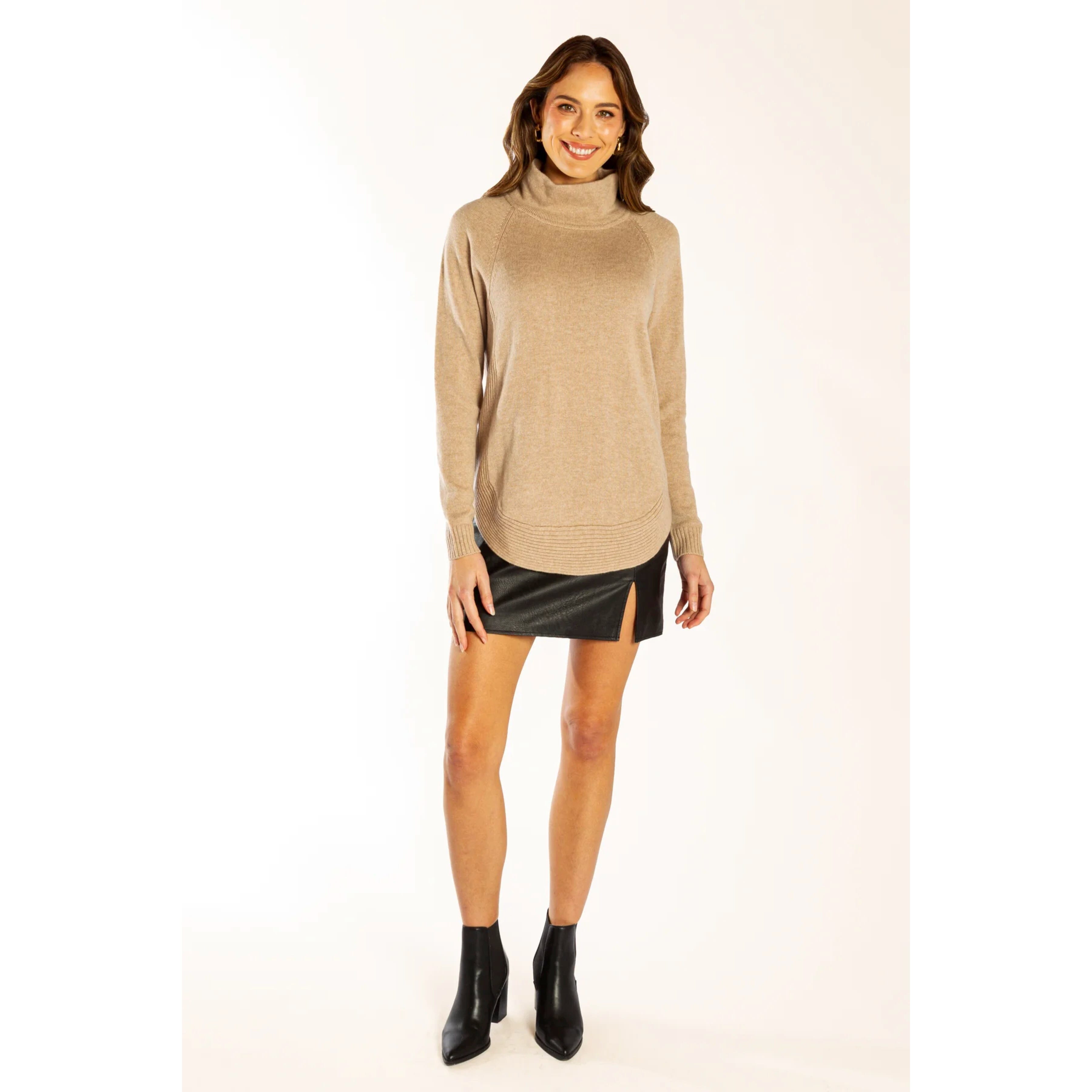 Bow & Arrow Funnel Neck Jumper - Latte Bow & Arrow