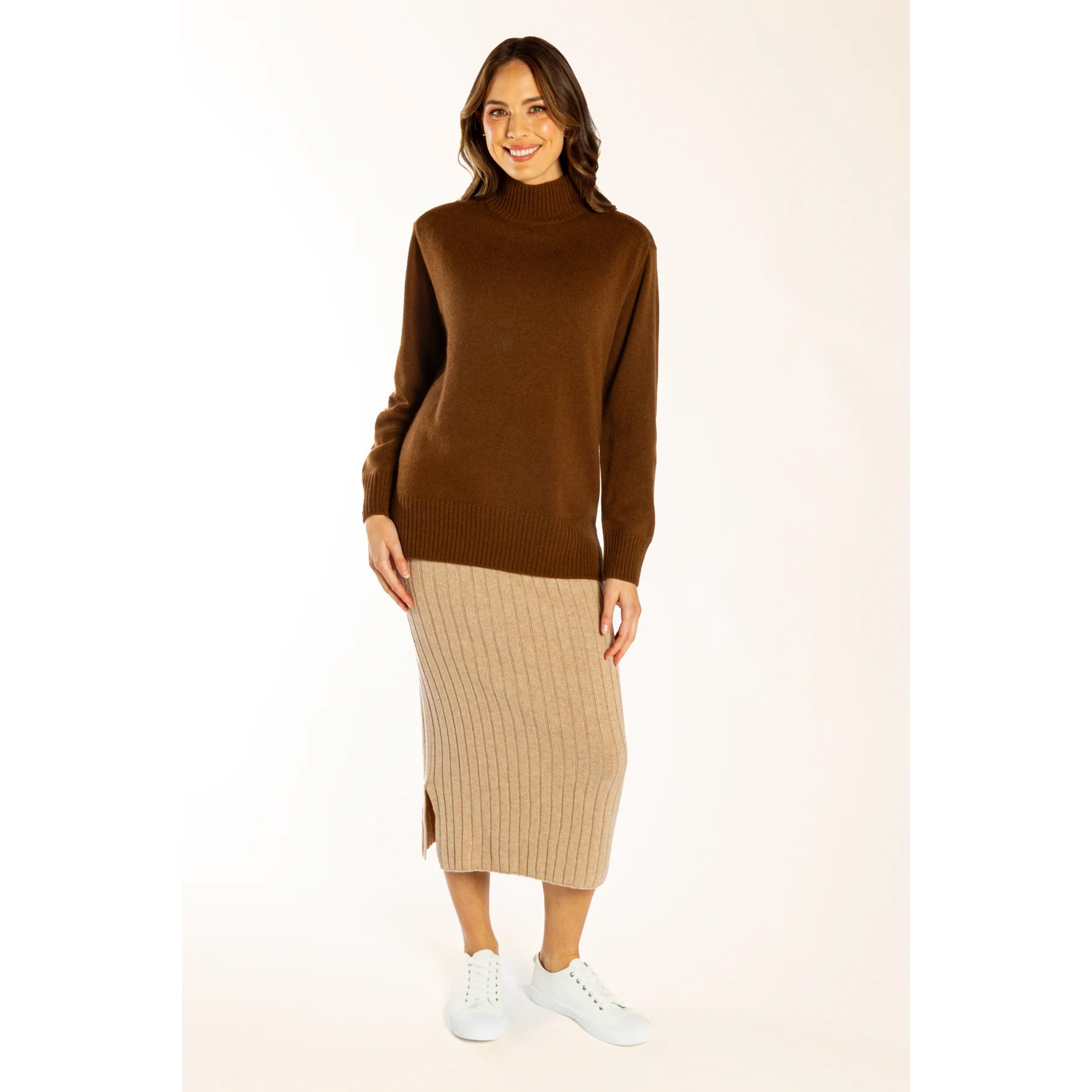 Bow & Arrow Polo Neck Jumper - Chocolate Bow & Arrow