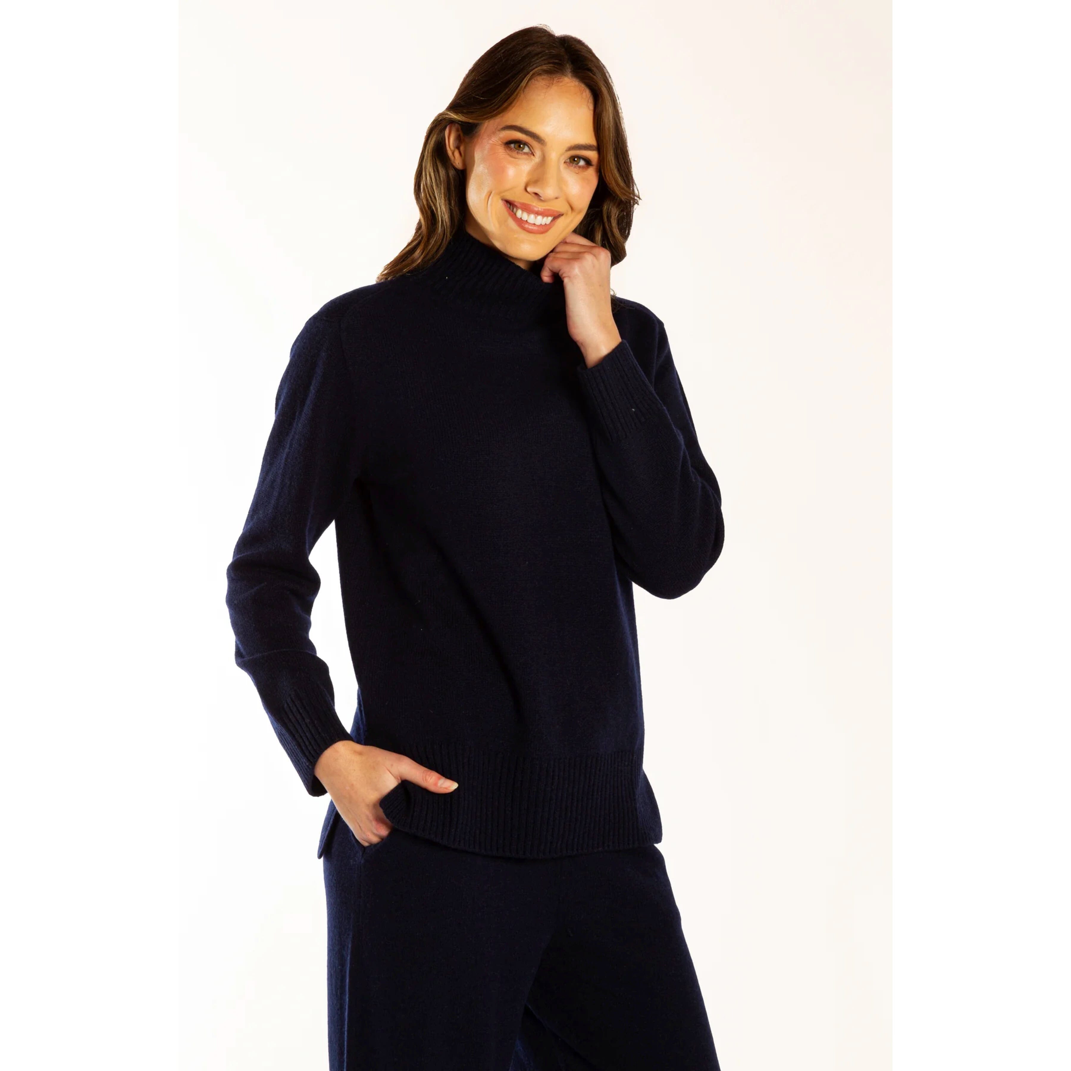 Bow & Arrow Polo Neck Jumper- Navy Bow & Arrow