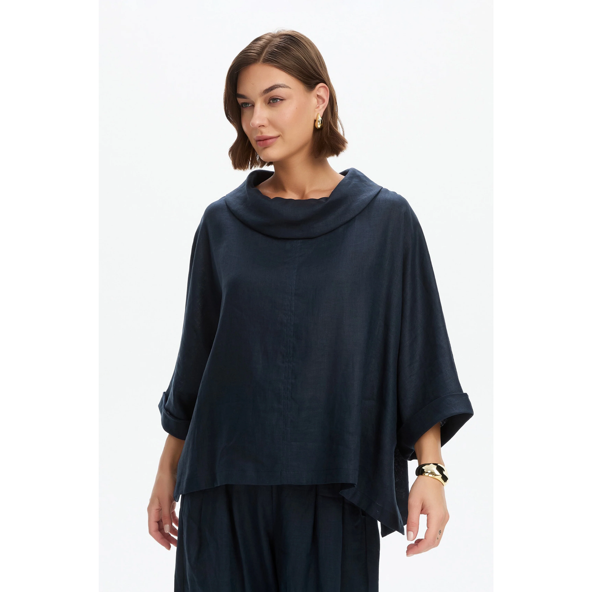 Tirelli Funnel Neck Boxy Top - Navy