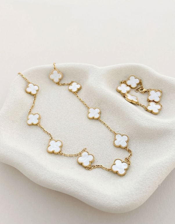 Charlotte 18K Gold Plated Clover Necklace in White Angels Whisper Accessories