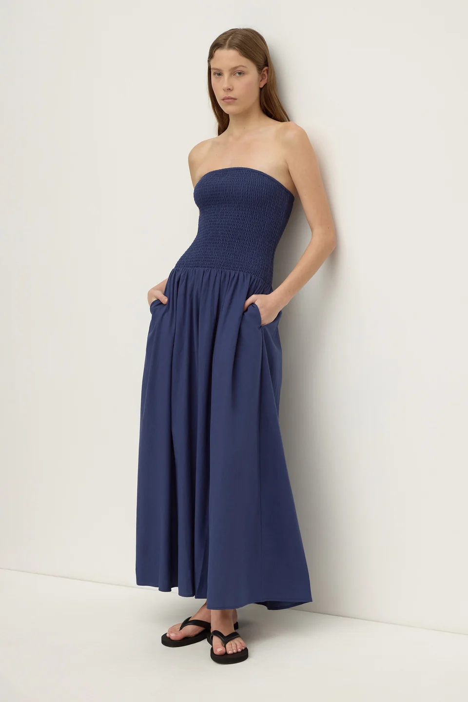 Assembly Label Connie Cotton Shirred Dress - Imperial Blue