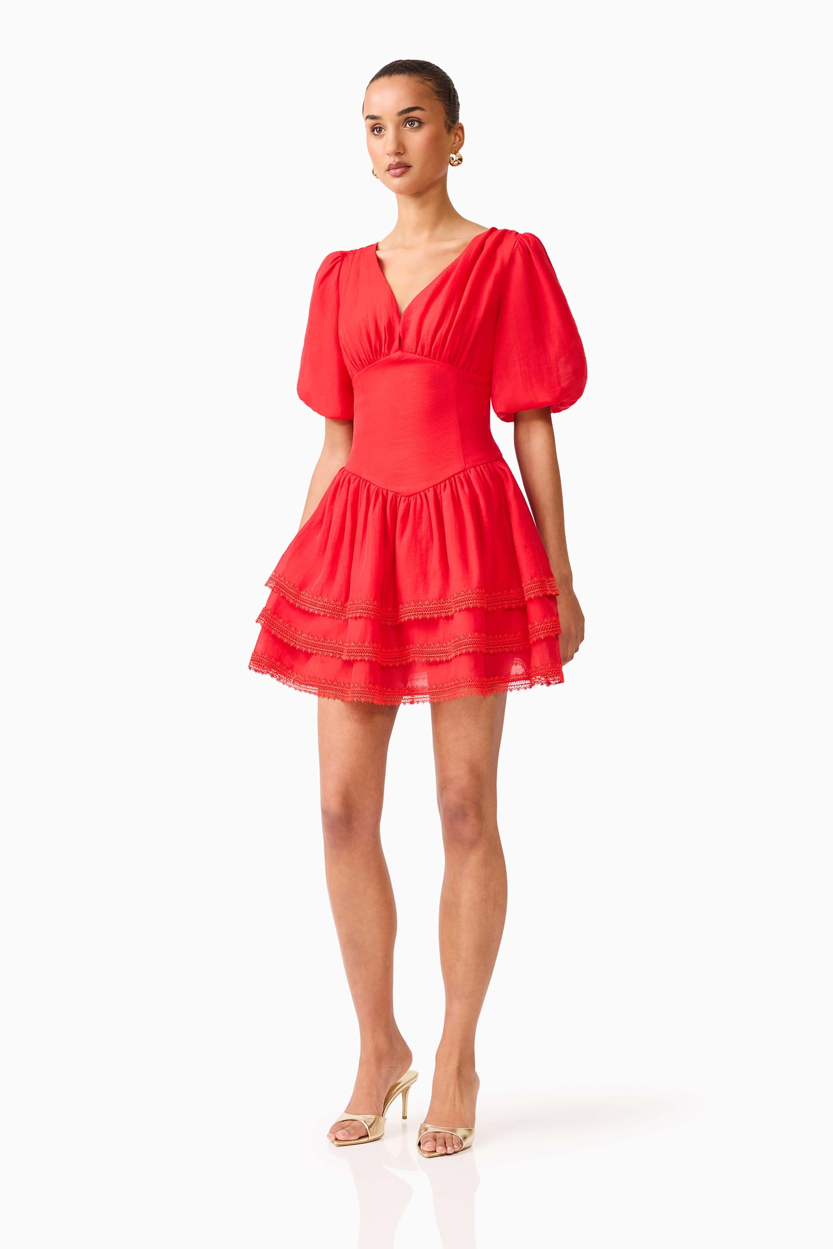 Elliatt Yvette Puff Sleeve Mini - Vermilion Red Elliatt