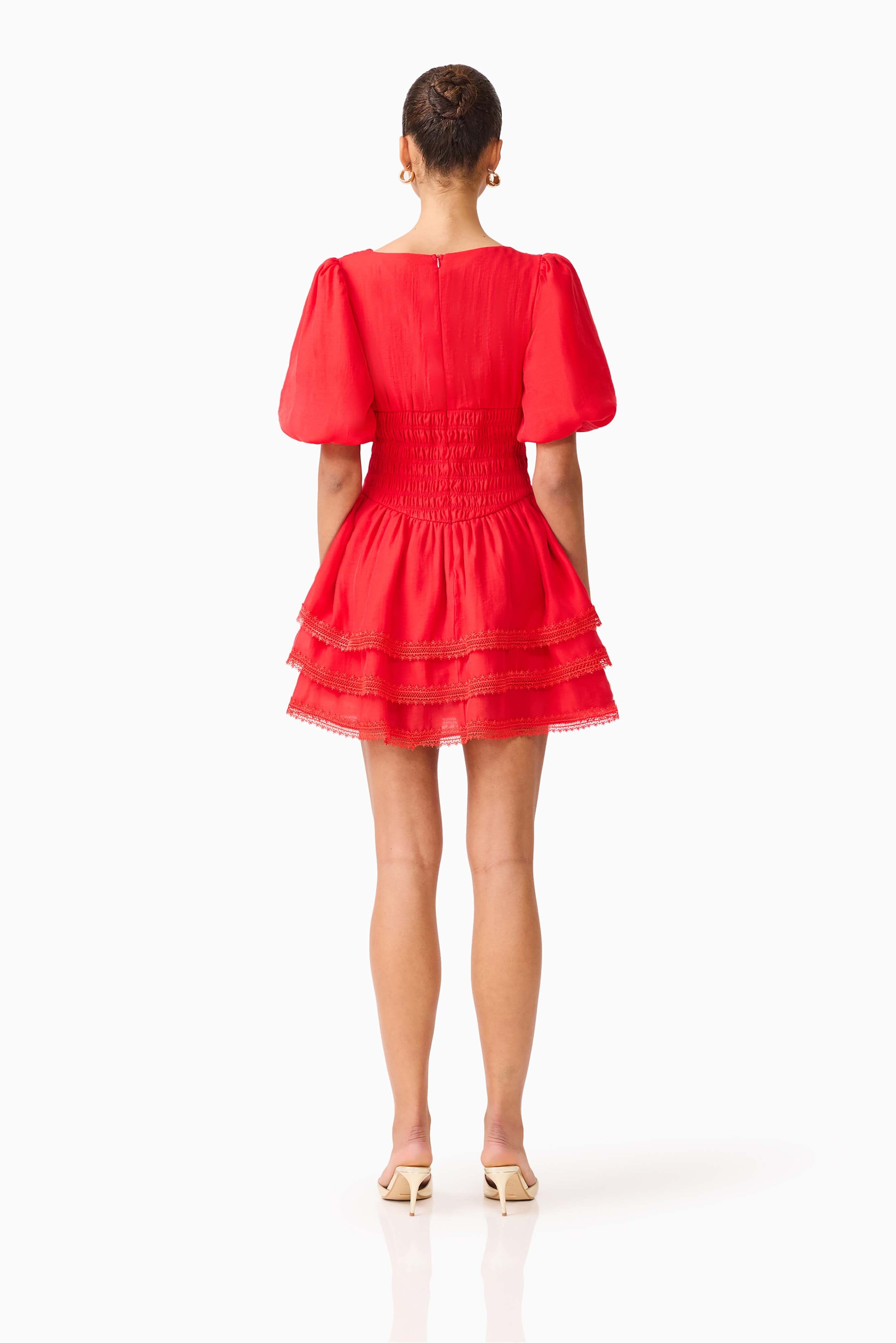Elliatt Yvette Puff Sleeve Mini - Vermilion Red Elliatt