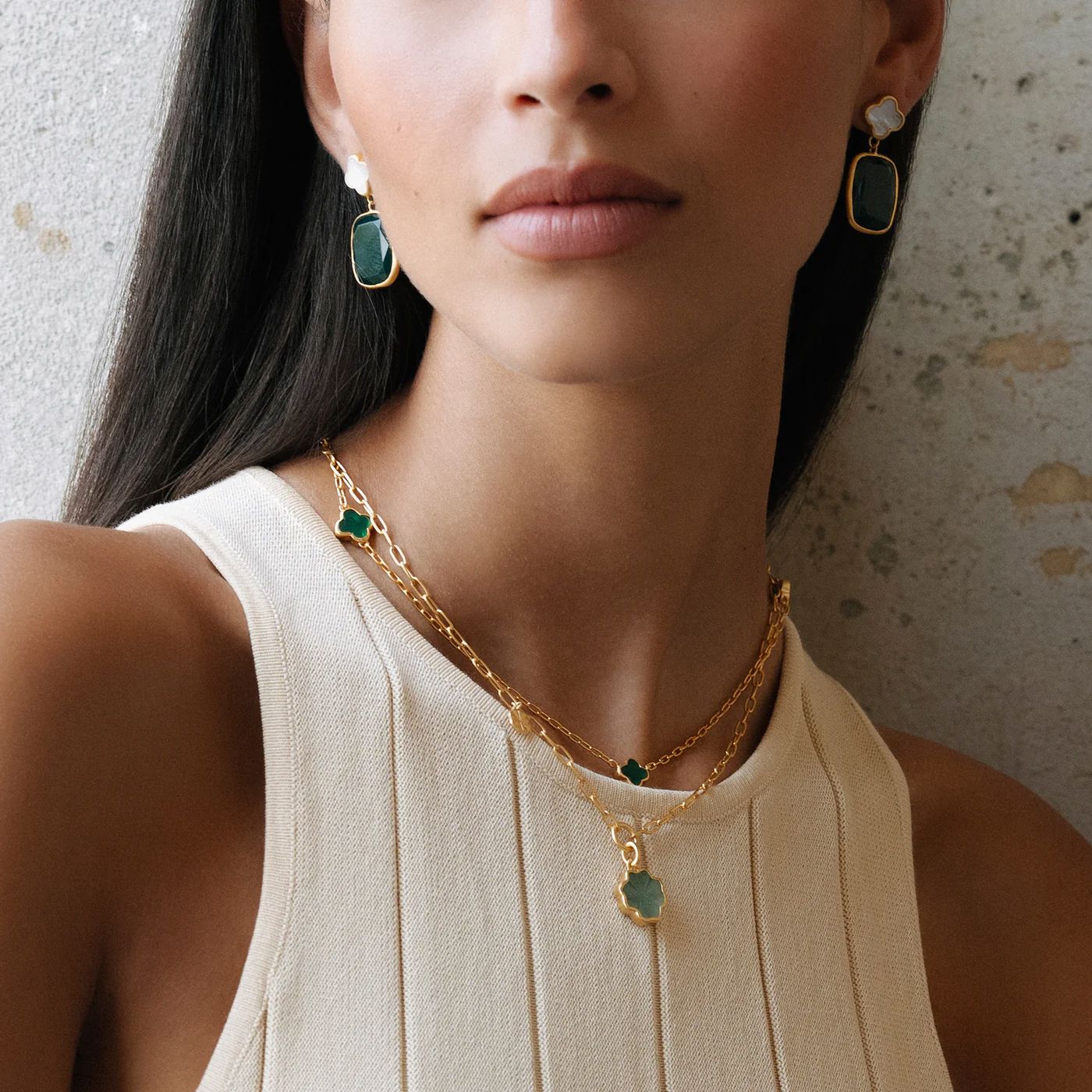 Fairley Green Agate Clover Necklace Fairley