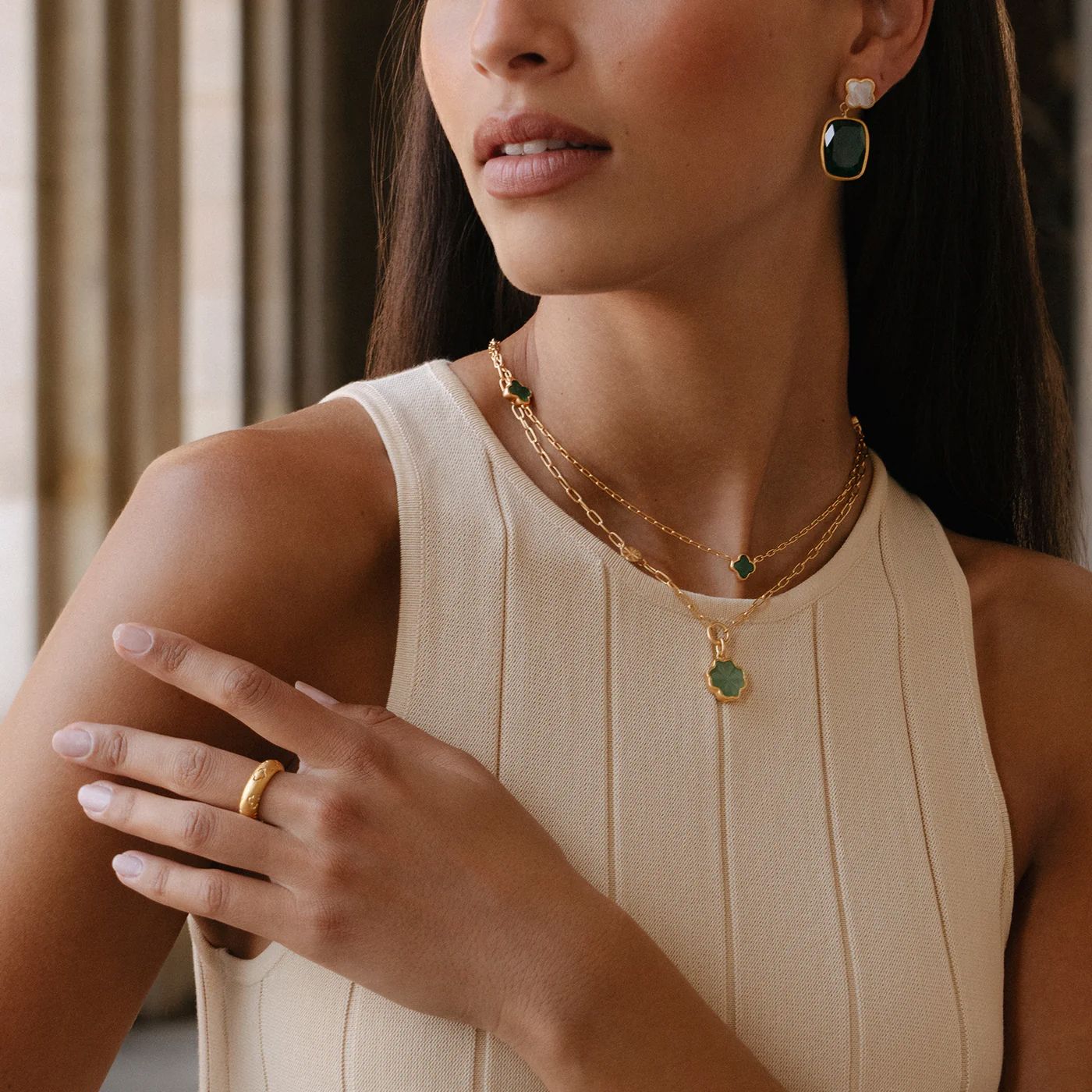 Fairley Green Agate Clover Necklace Fairley