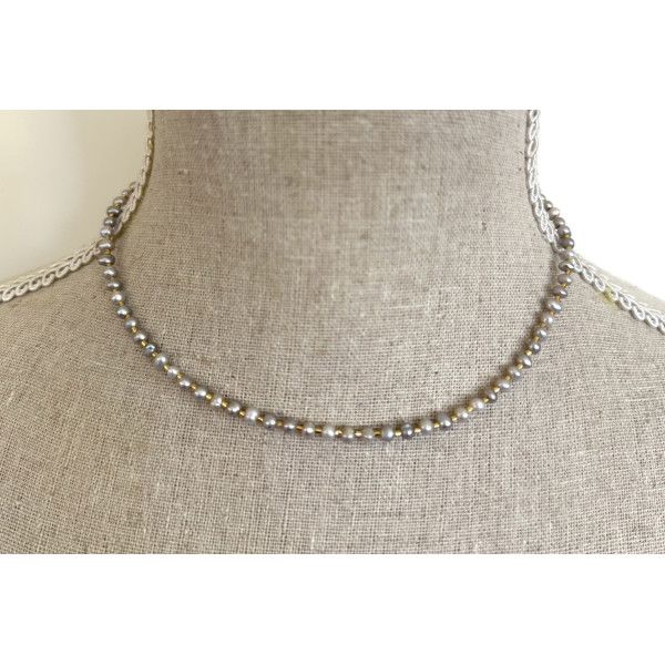 Gold & Pearl Necklace - Grey / Gold NEC2582 Necklace Indulge Me
