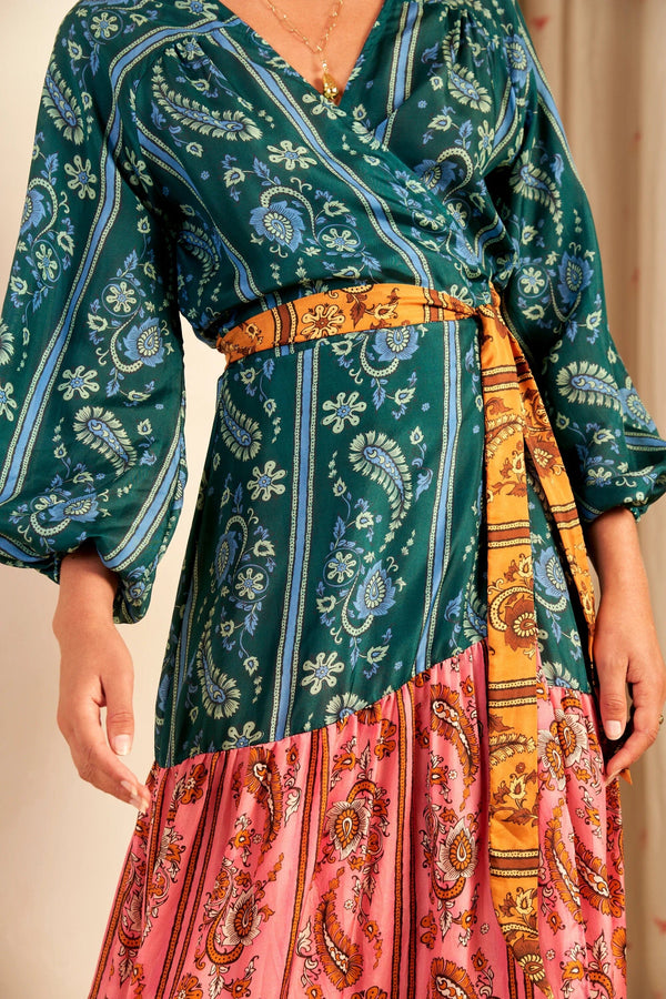 Hannah Artwear Emilia Maxi Gown Wrap Dress- Golden Multi Hannah Artwear