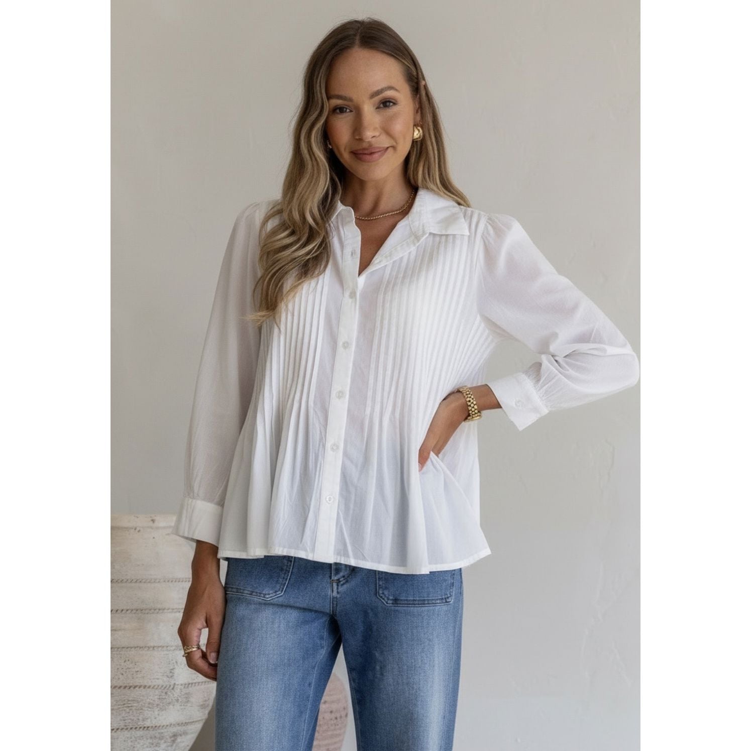 Joop & Gypsy Pin Tuck Shirt - White Women's Shirt Joop & Gypsy