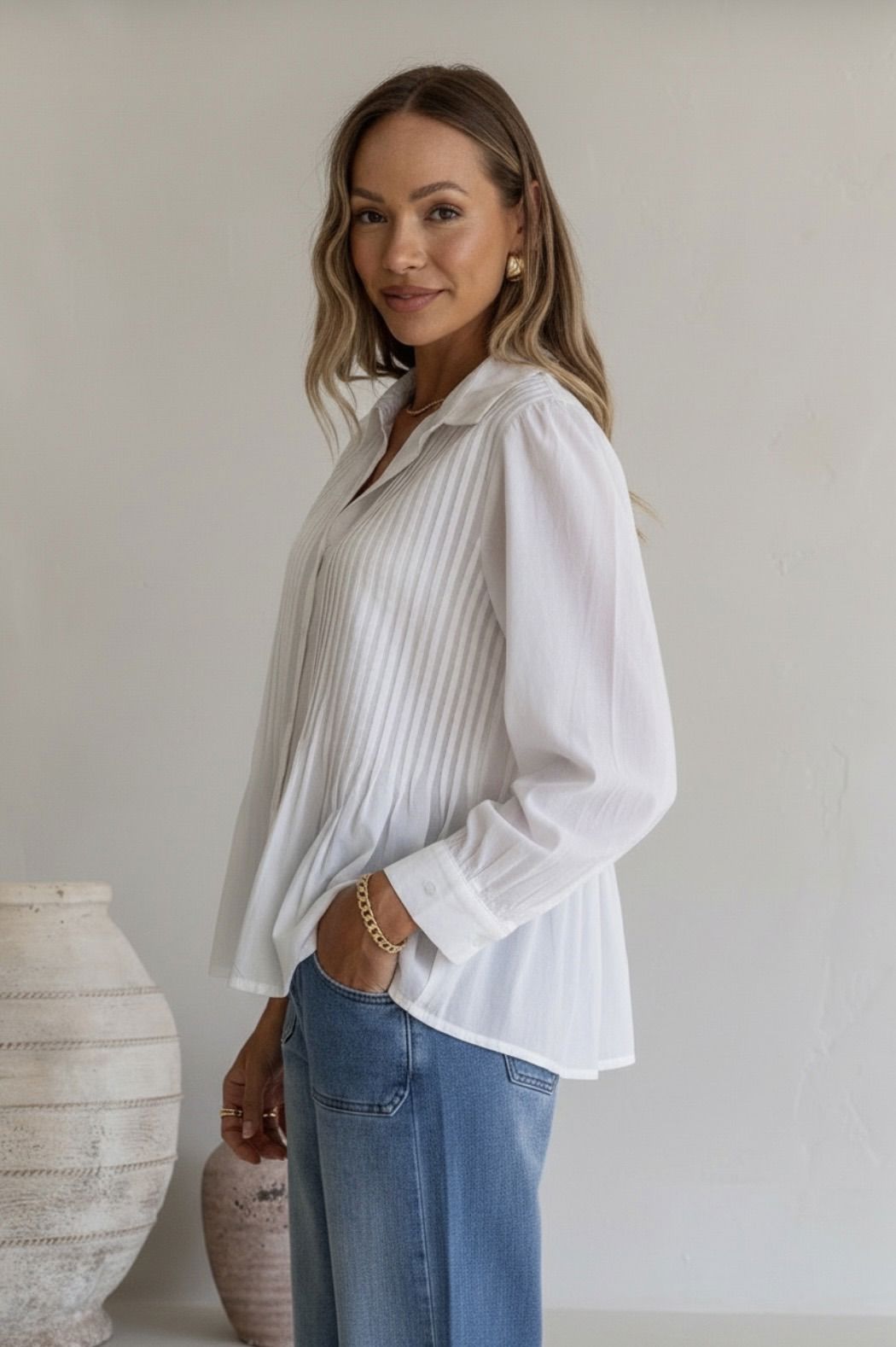 Joop & Gypsy Pin Tuck Shirt - White Women's Shirt Joop & Gypsy