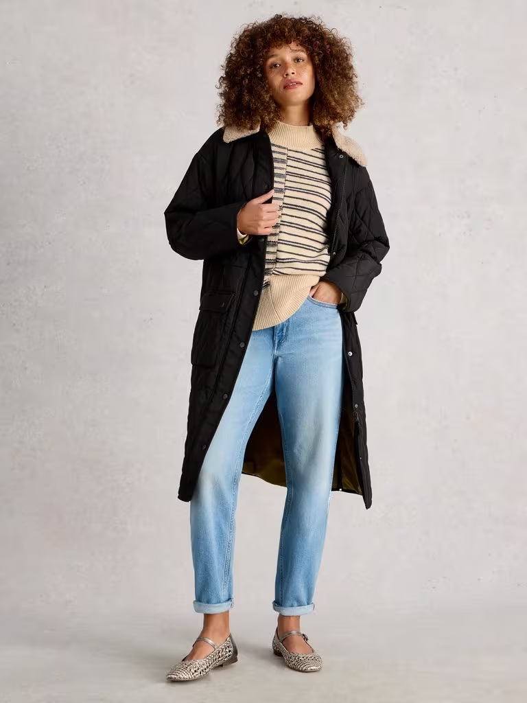 White Stuff Mix Stripe Stand Neck Jumper - Natural