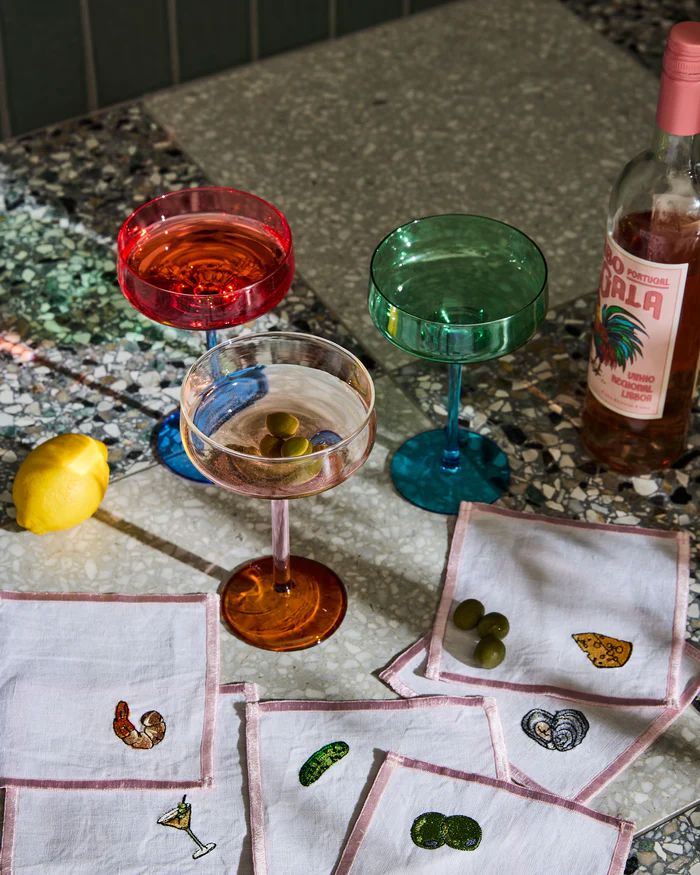Kip & Co Aperitivo Embroidered 6 pc Cocktail Napkin Set Kip & Co