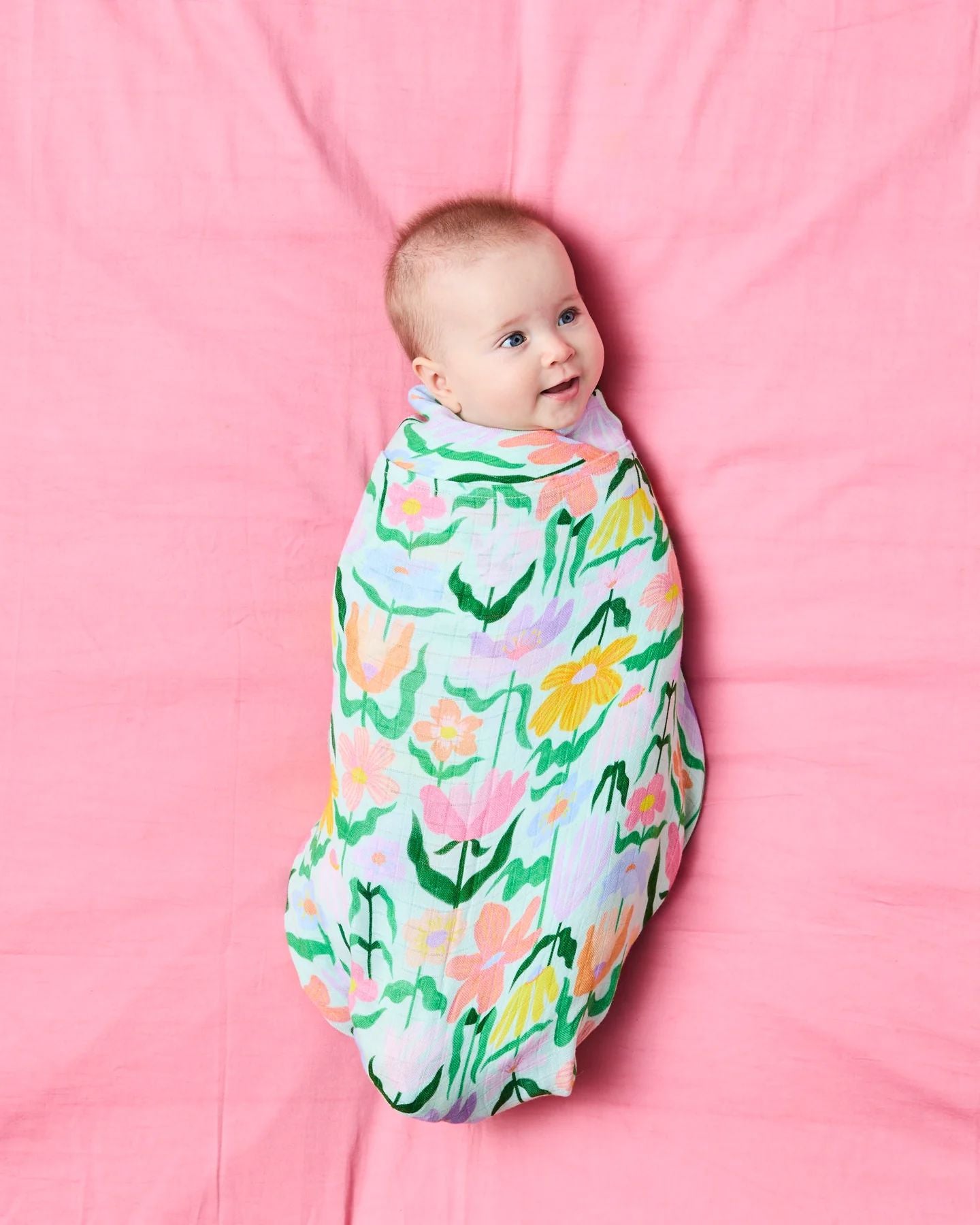 Kip & Co Popping Flowers Green Bamboo Swaddle Kip & Co