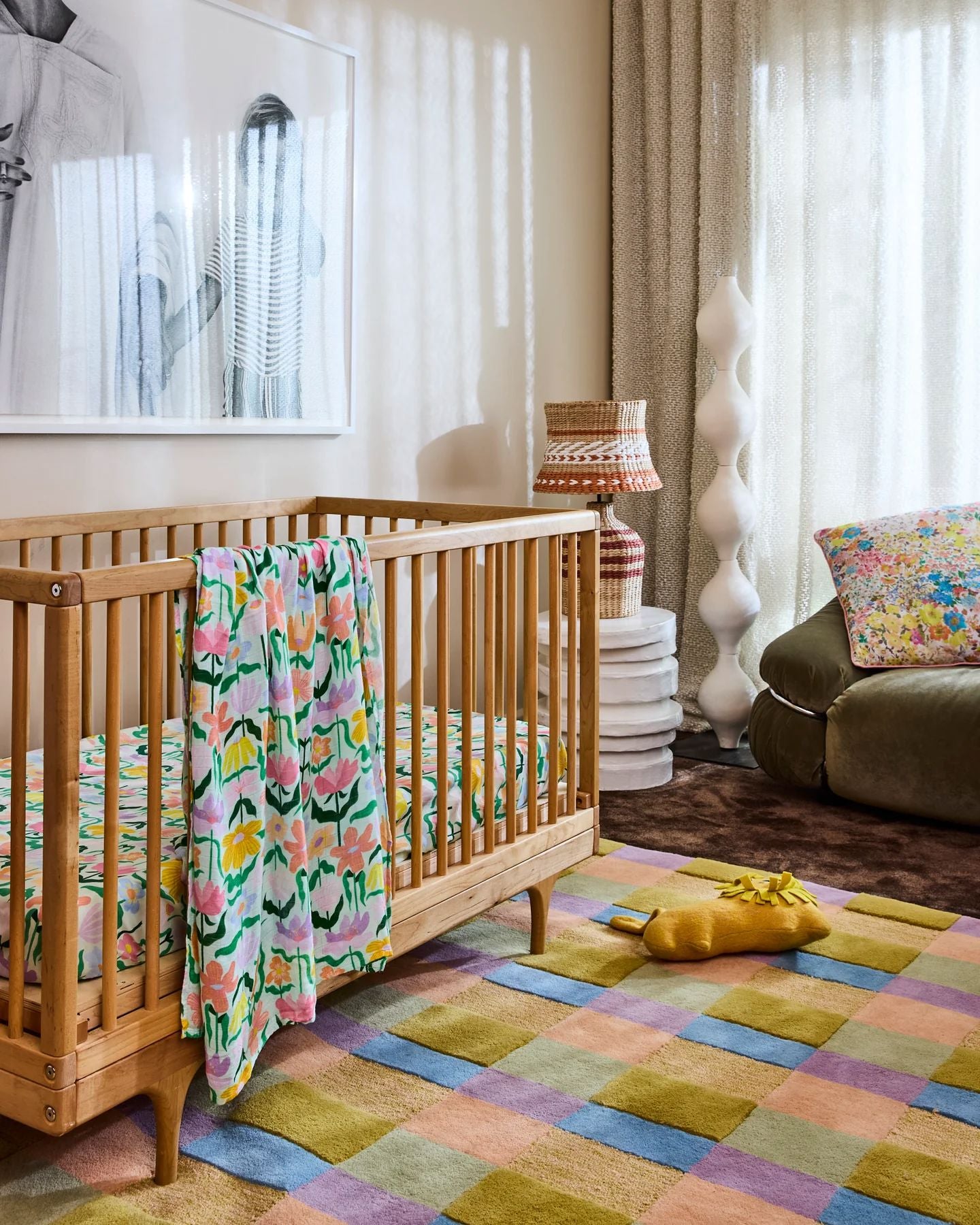 Kip & Co Popping Flowers Green Bamboo Swaddle Kip & Co