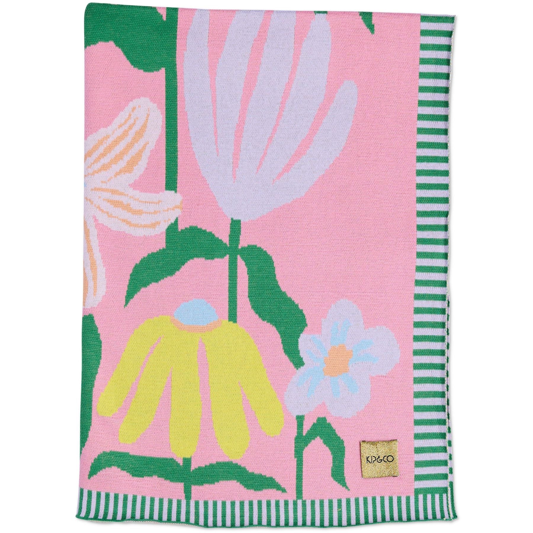 Kip & Co Popping Flowers Green Cotton Knitted Blanket Baby Booties Kip & Co