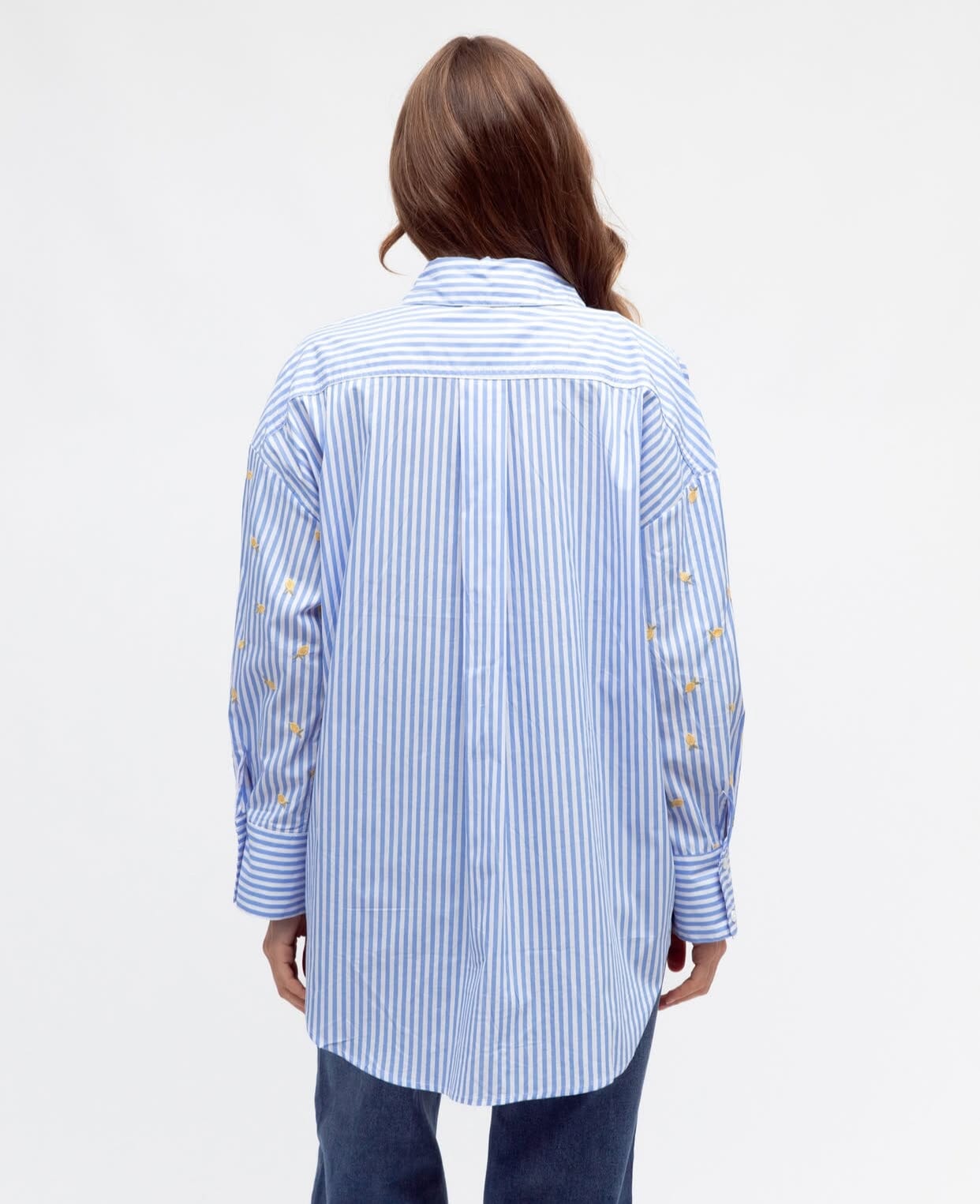 Label Of Love Heart Lemon Embroidery Shirt light blue and white stripe Eclectic House