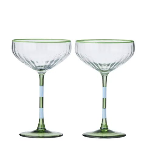 Lena Set of 2 Glass Rib Coupe - Blue/Green Coast to Coast Home