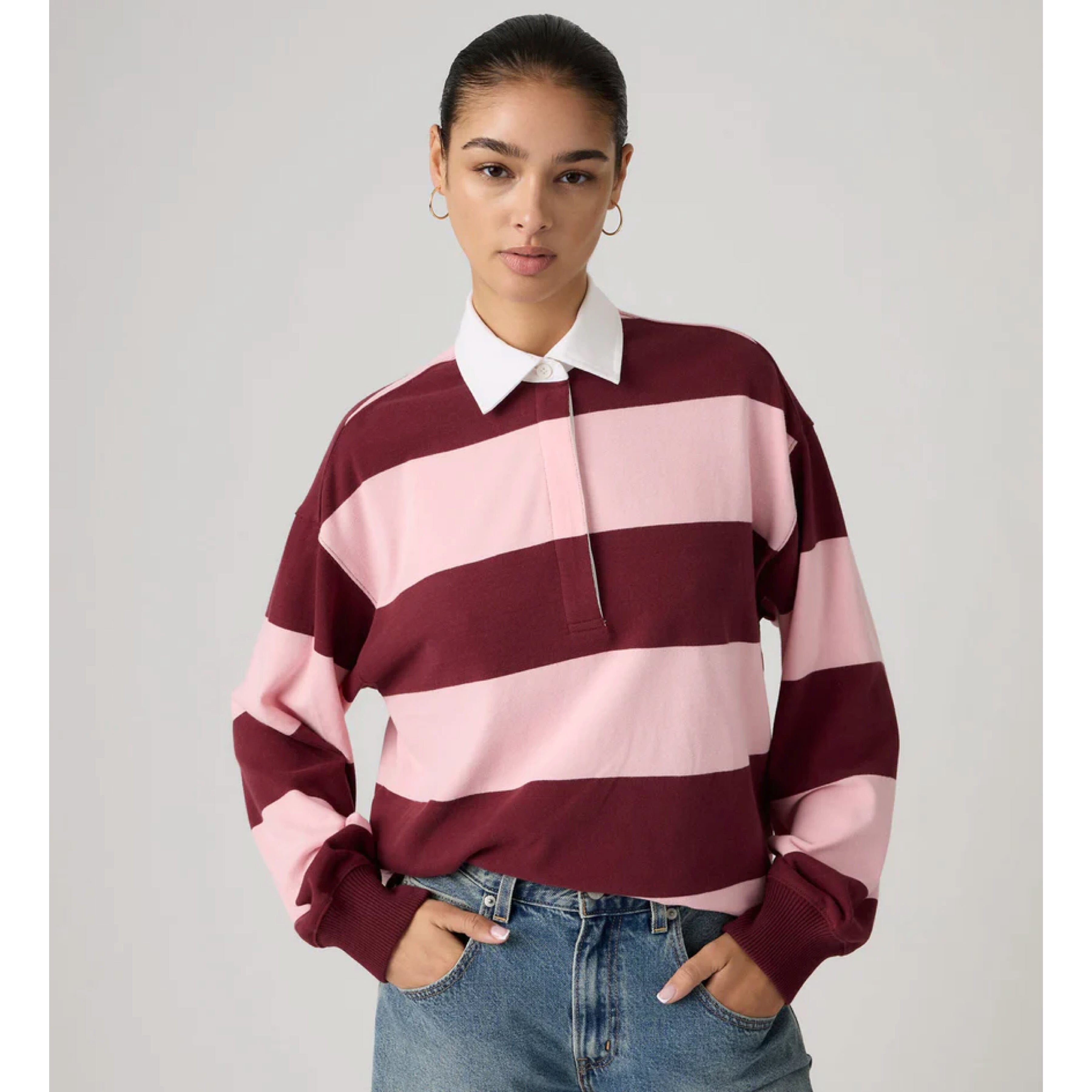 Levi's Reenie Rugby Long Sleeve - Katie Stripe Coral Blush Women's Shirt Levi's