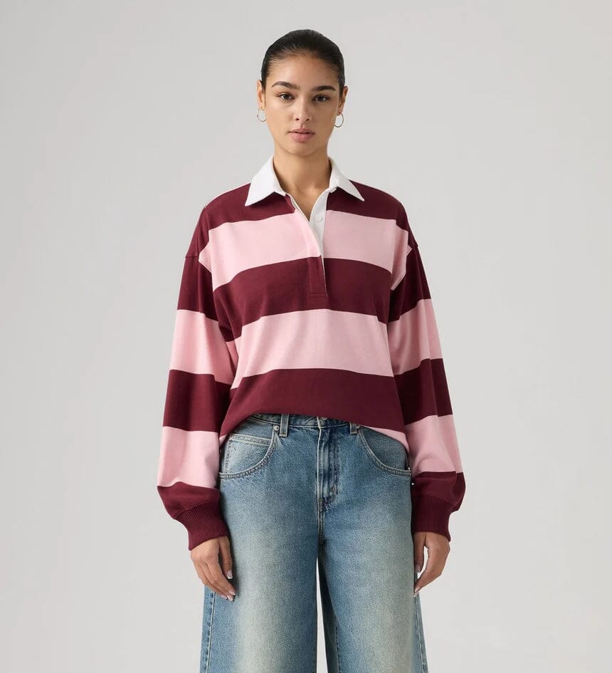 Levi's Reenie Rugby Long Sleeve - Katie Stripe Coral Blush Women's Shirt Levi's