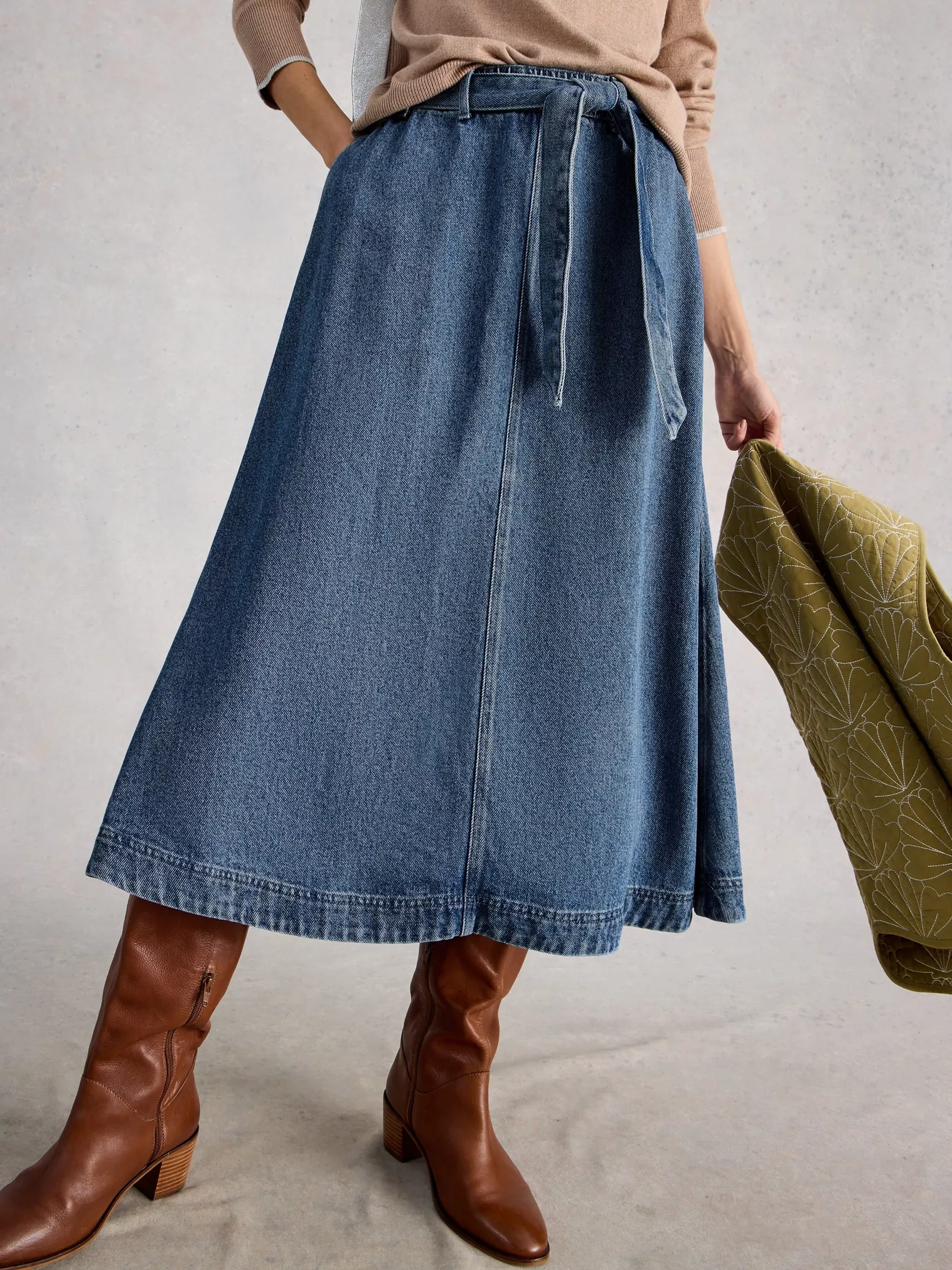 White Stuff Lexi Denim Midi Skirt - Mid Denim