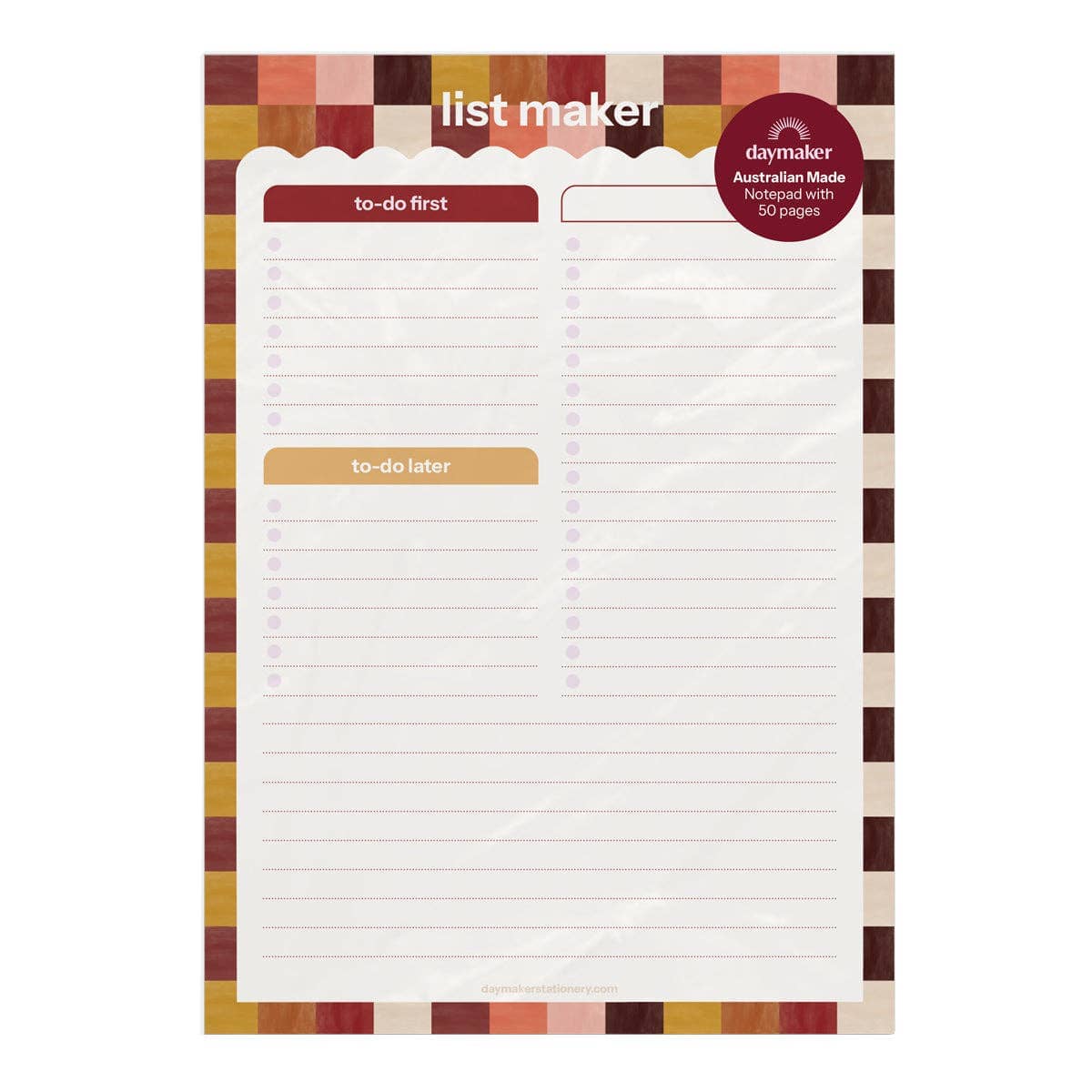 List Maker Notepad 'Tuscan Check' Daymaker Stationery