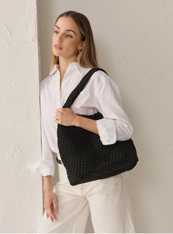 Lustre & Sage Layla Woven Tote - Black Angels Whisper Accessories
