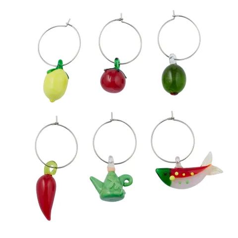 Mangia Glass Wine Charms - Set of 6 Coast to Coast Home