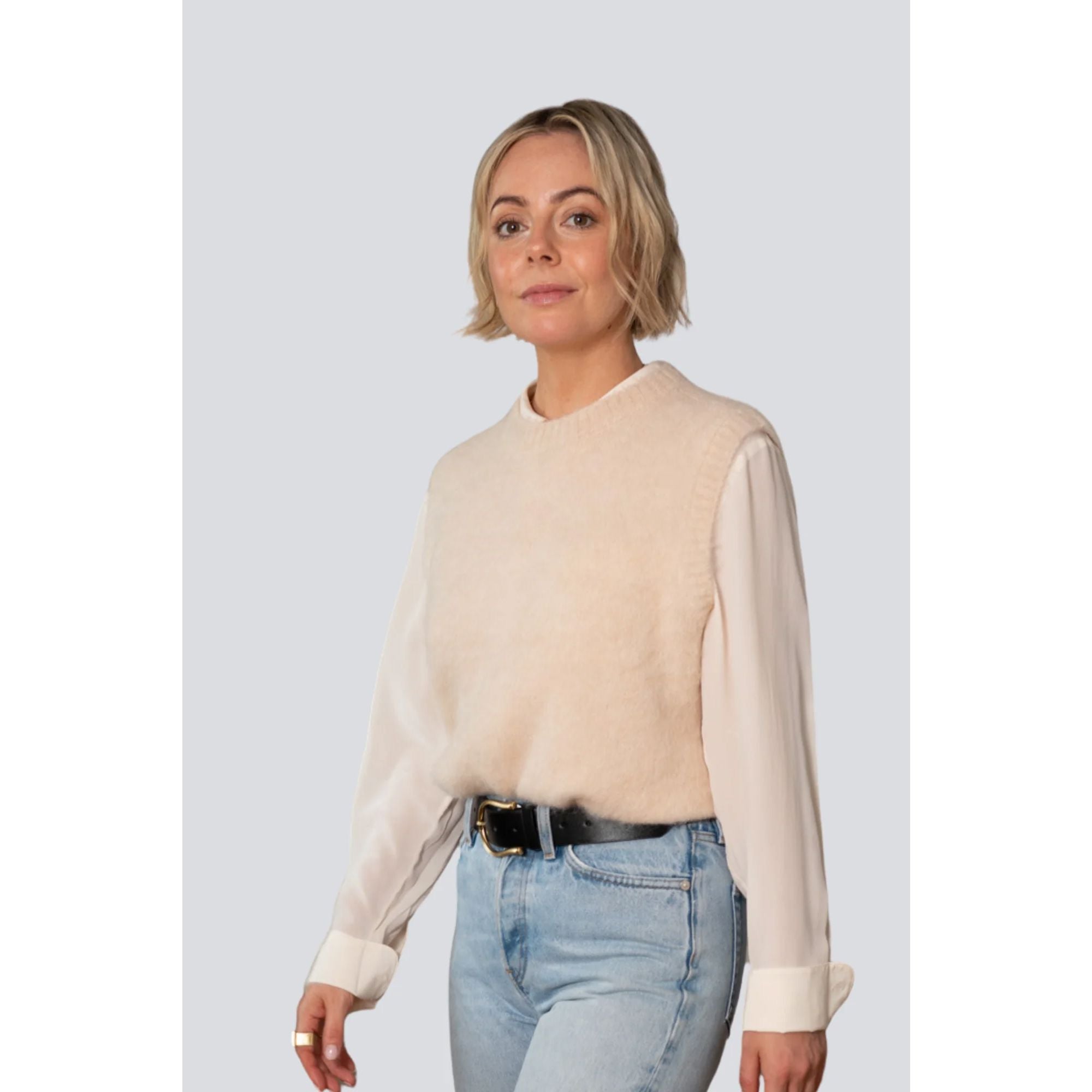 Maxted Brushed Crew Vest - Pale Oat Maxted