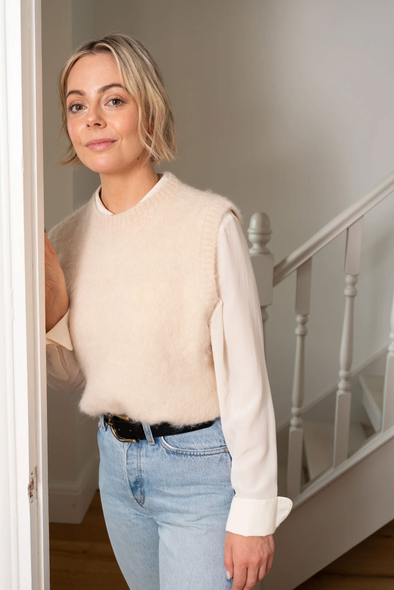 Maxted Brushed Crew Vest - Pale Oat Maxted